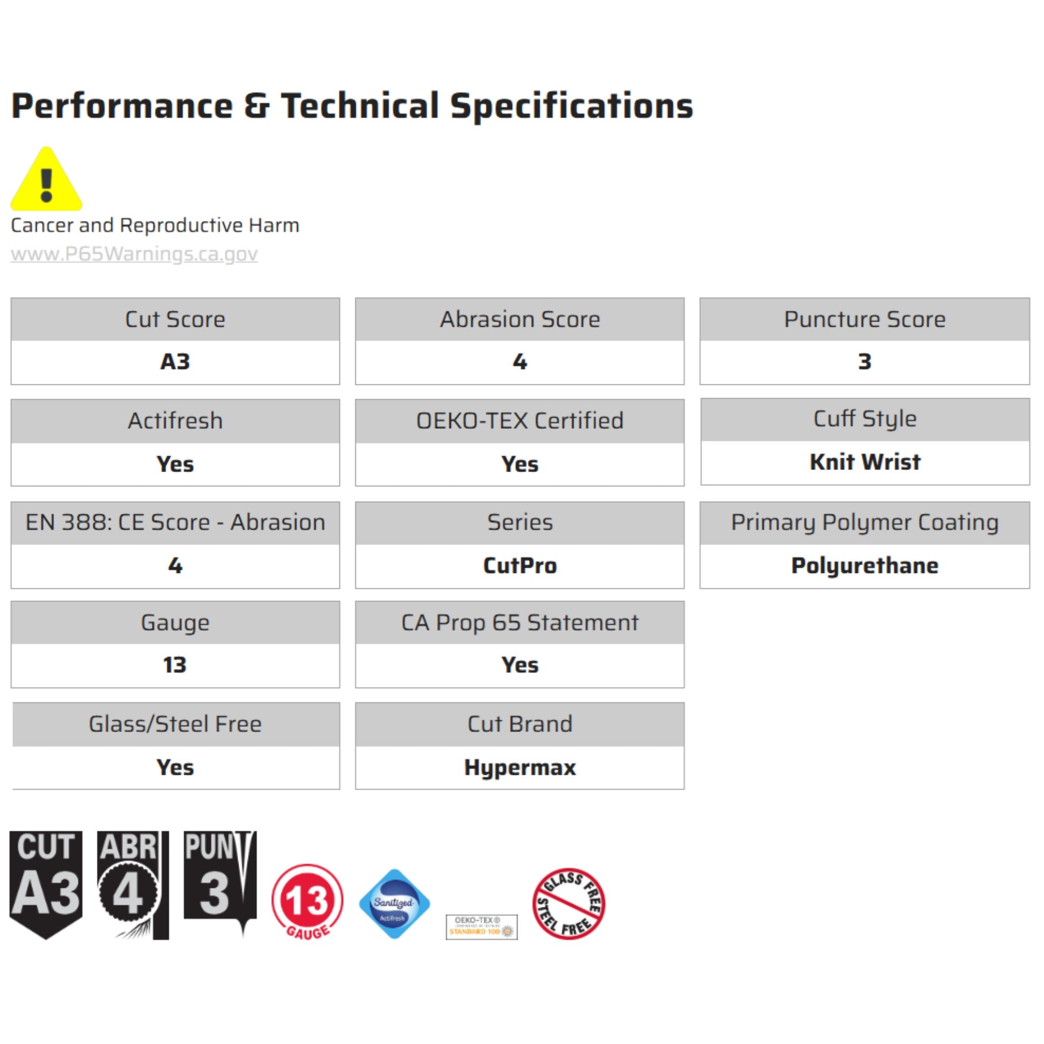 MCR Safety CutPro 92733PU Work Gloves, Specs