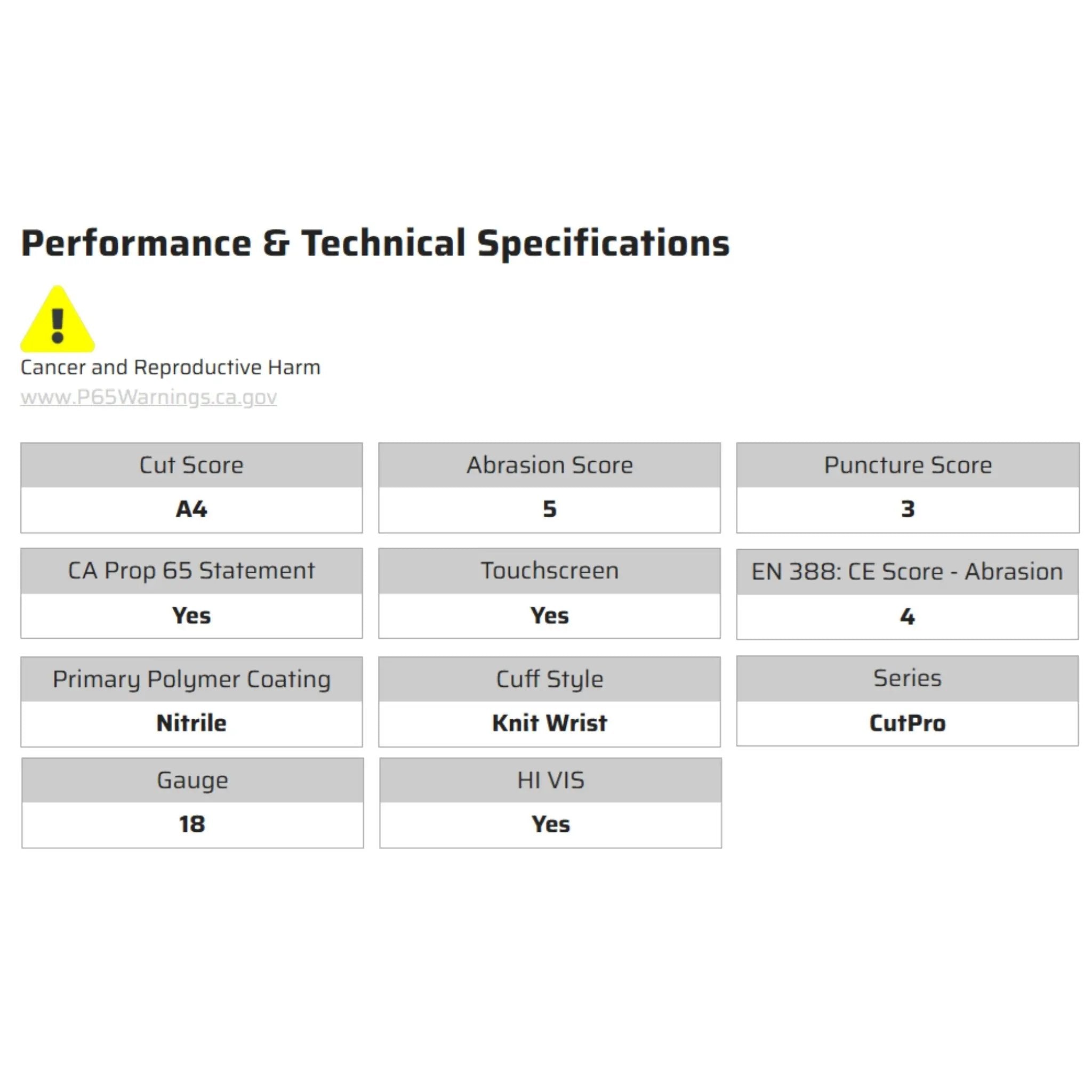 MCR Safety CutPro 92748HV Work Gloves, Specs