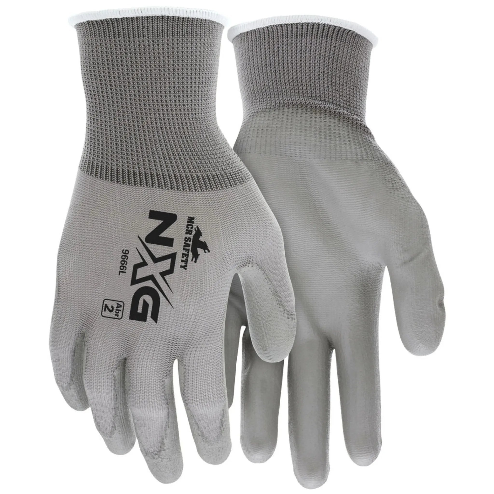 MCR Safety NXG 9666 PU Coated Work Gloves, 13 Gauge Nylon Shell, Gray
