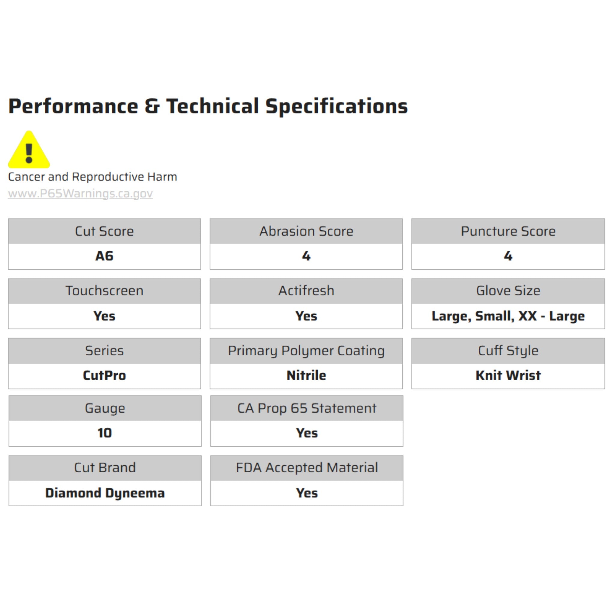 MCR Safety CutPro 9672DT5 Work Gloves, Specs