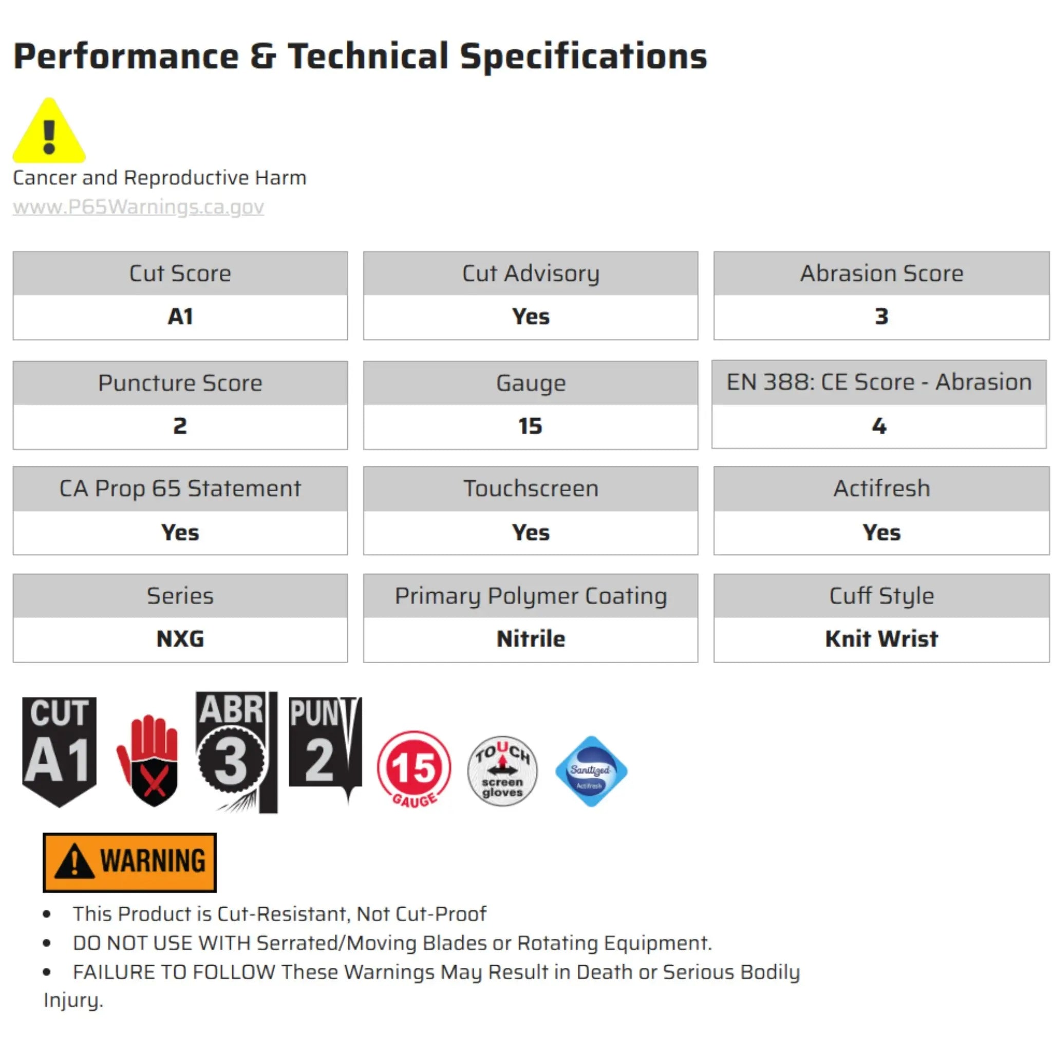 MCR9683-DZ-DS Work Gloves, Specs