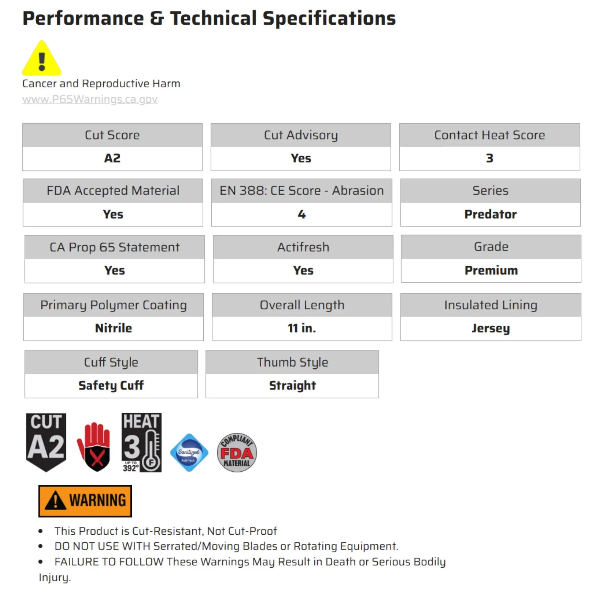 MCR Safety Predator 9761 Work Gloves, Specs