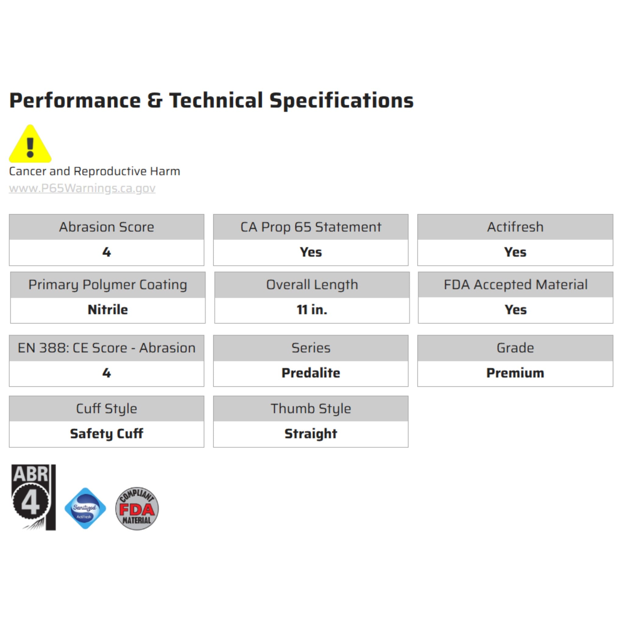 MCR Safety Predalite 9786 Work Gloves, Specs
