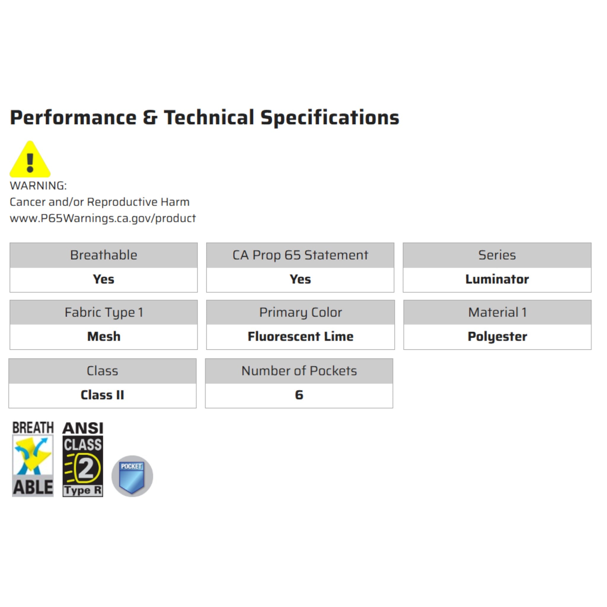 MCR Safety Luminator CL2MLSZ Safety Vest, Specs