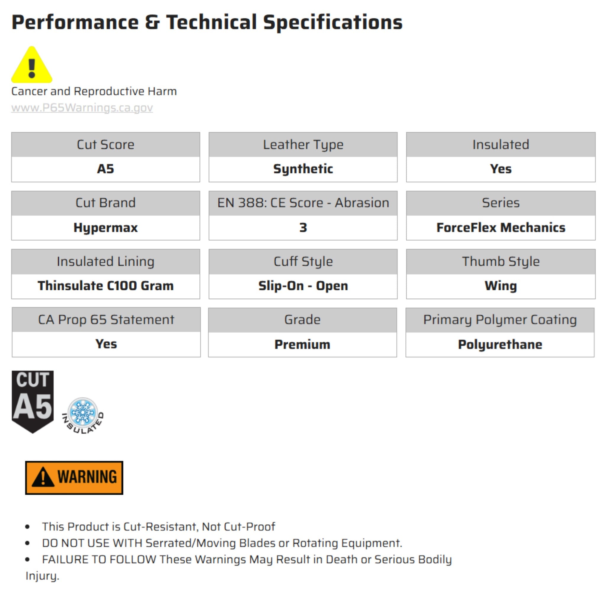 MCR Safety ForceFlex FF2932 Safety Gloves, Specs