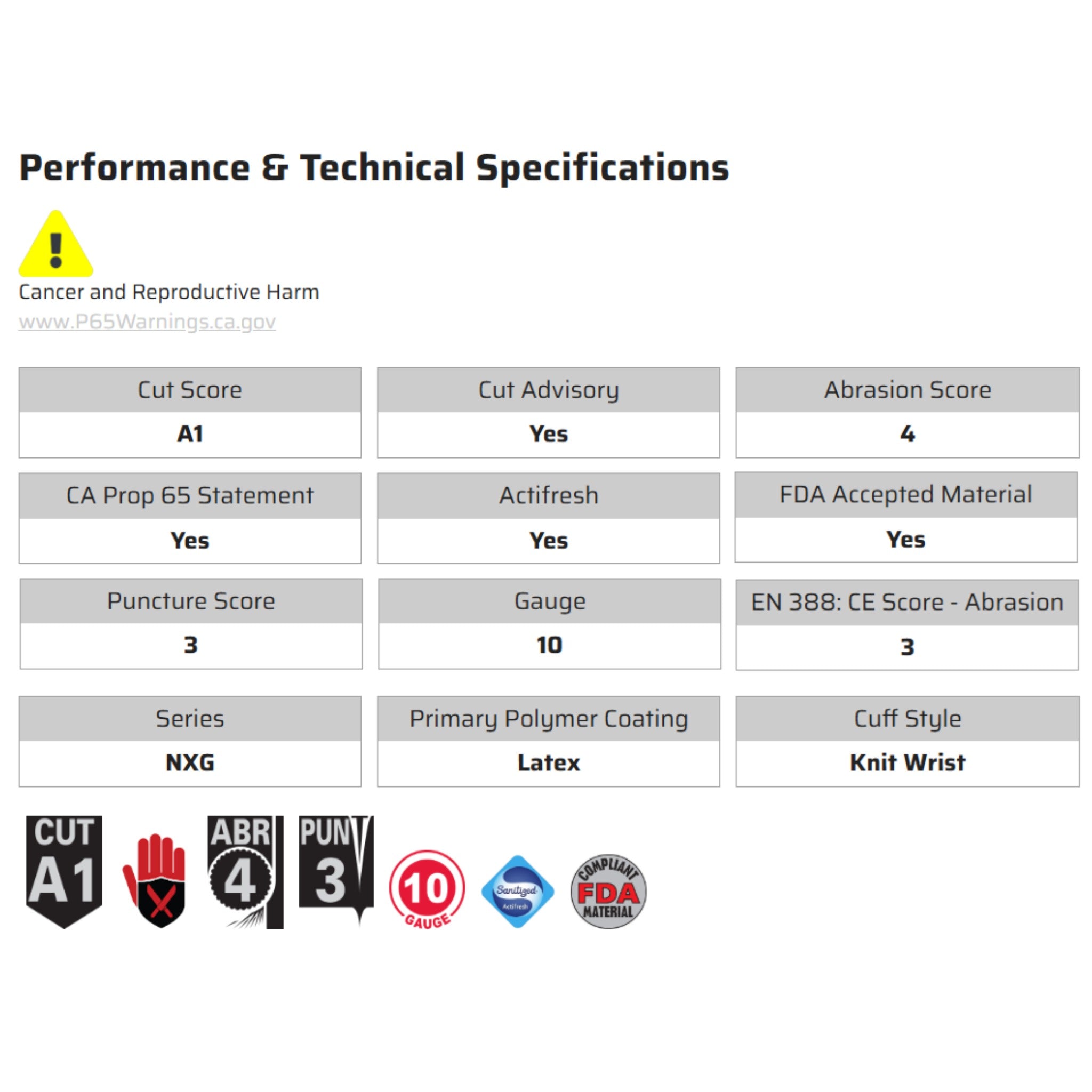 MCR Safety NXG FT300Work Gloves, Specs