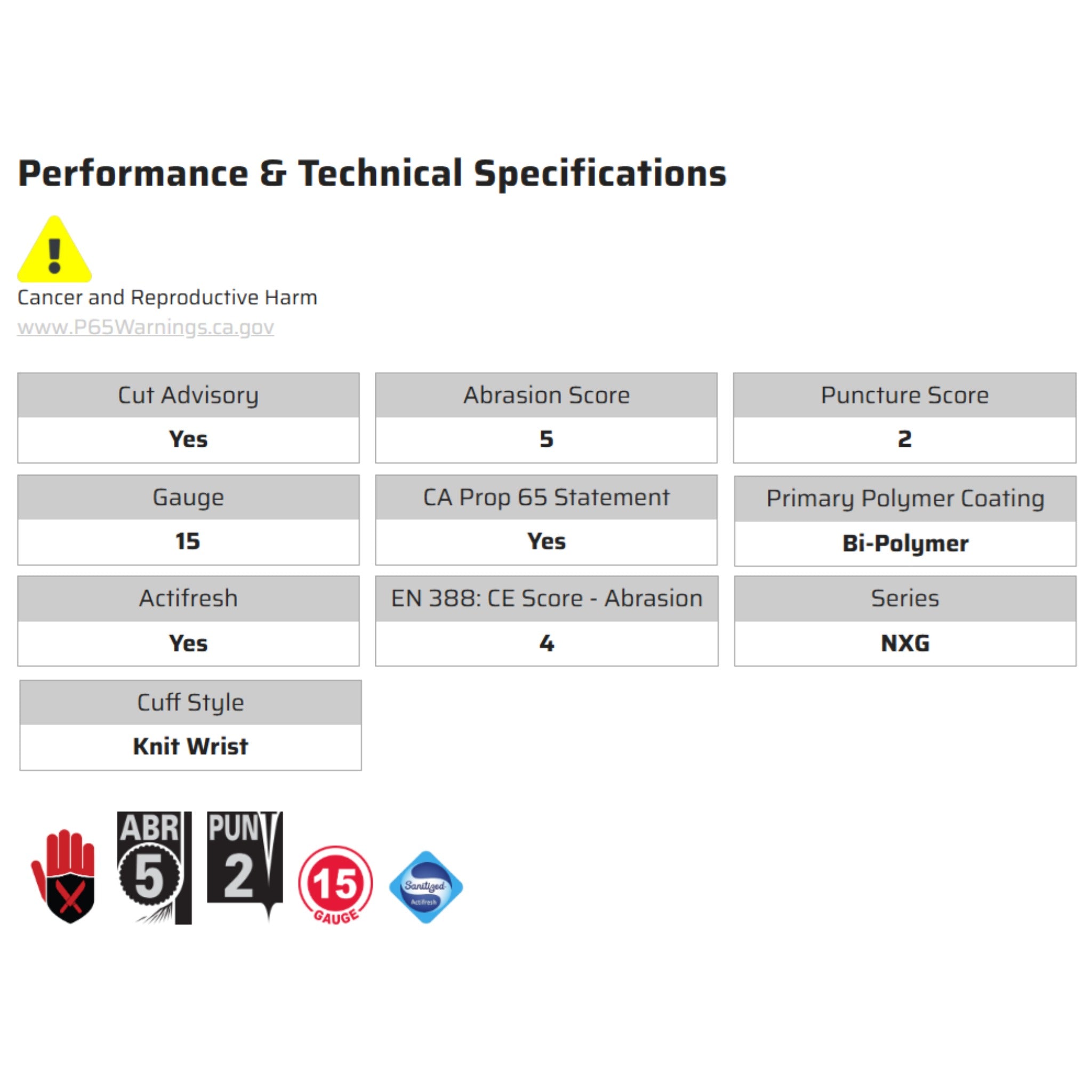 MCR Safety NXG MG9694 Work Gloves, Specs