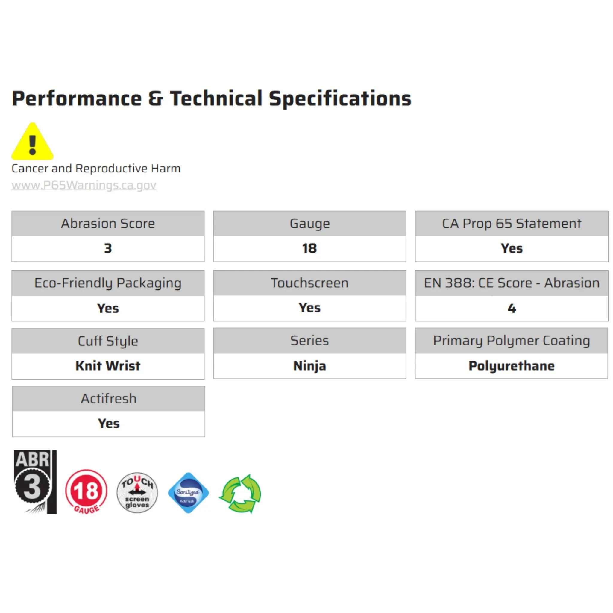 MCR Safety Ninja Lite N9696 Work Gloves, Specs