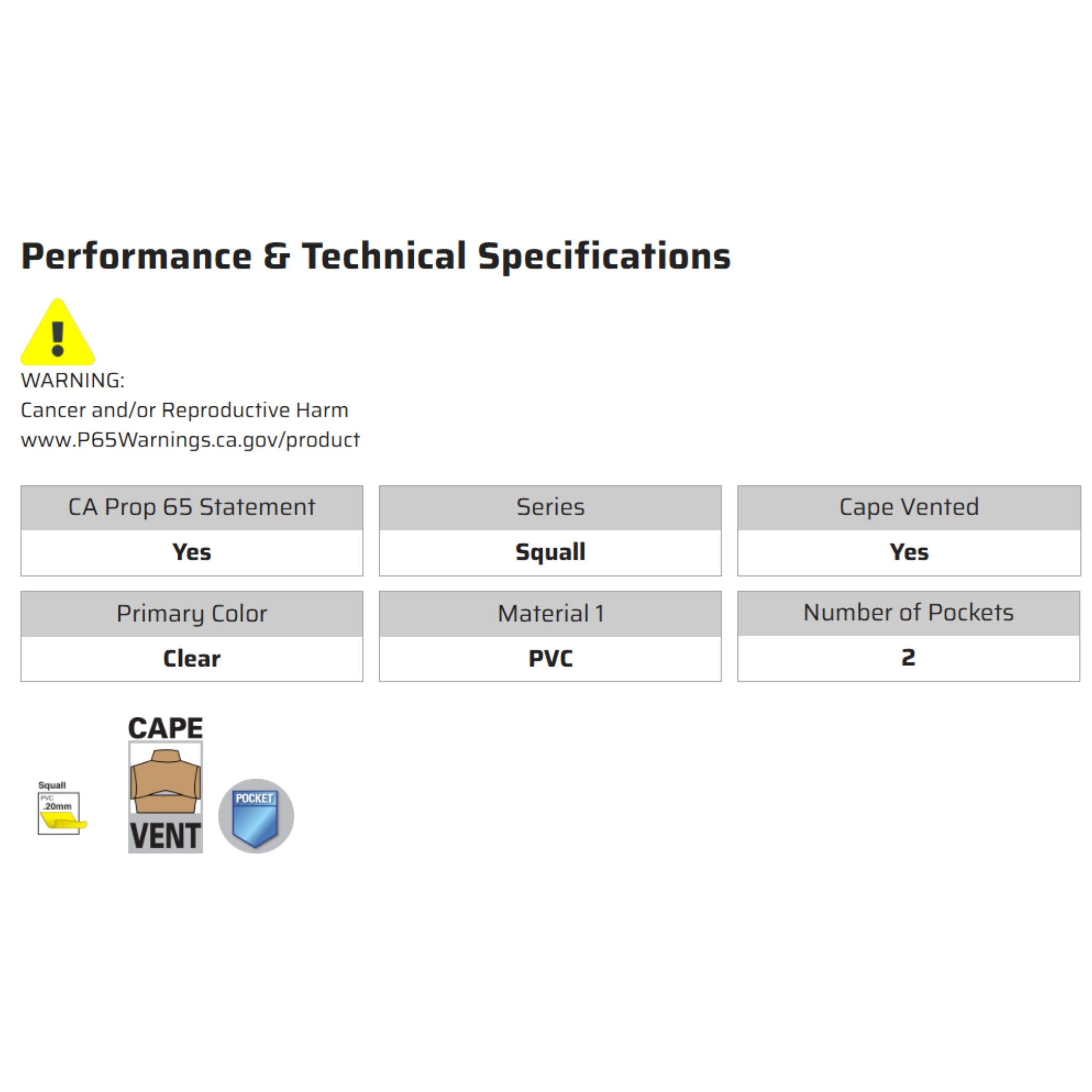 MCR Safety Squall O72C Raincoat, Specs