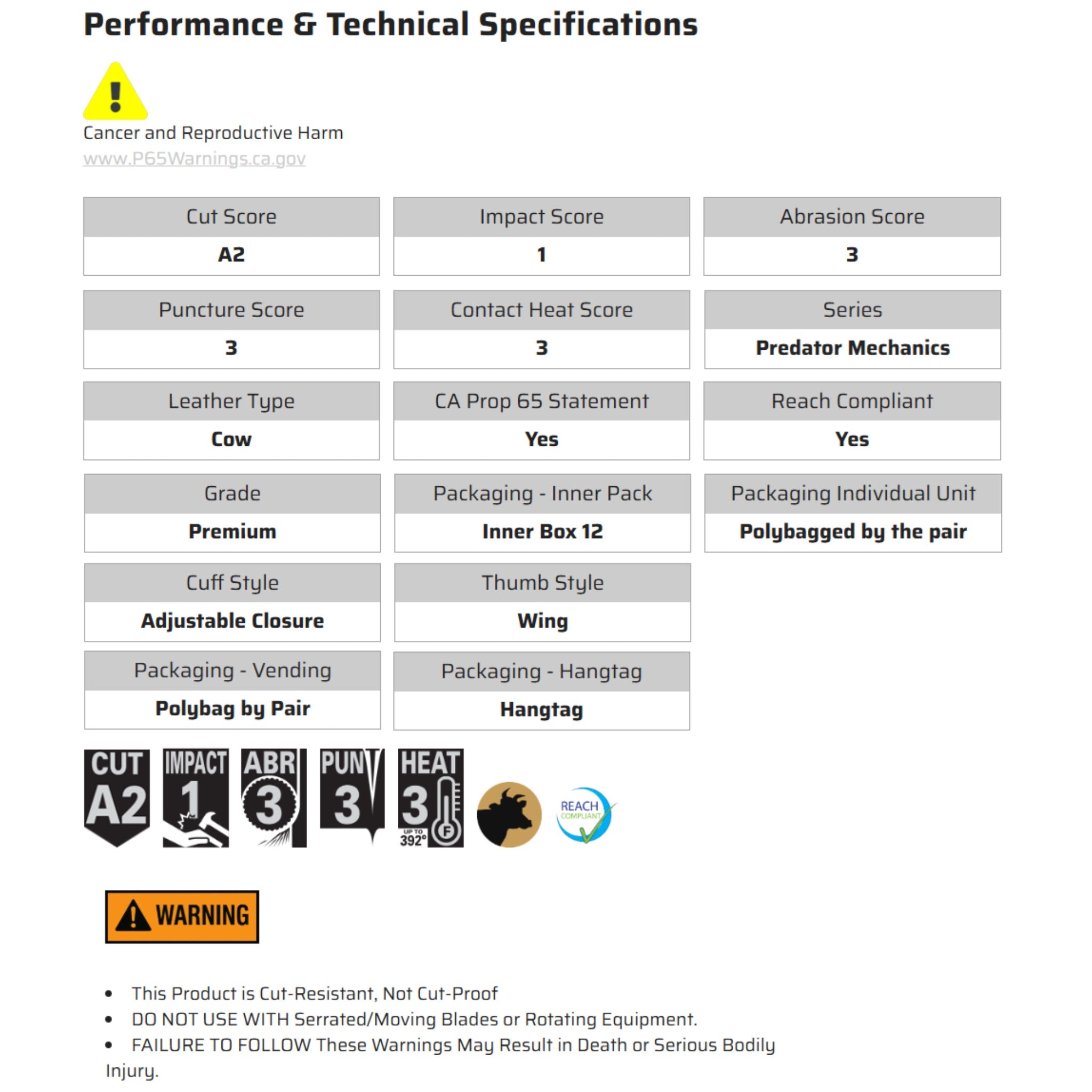 MCR Safety Predator PD2903 Work Gloves,Specs