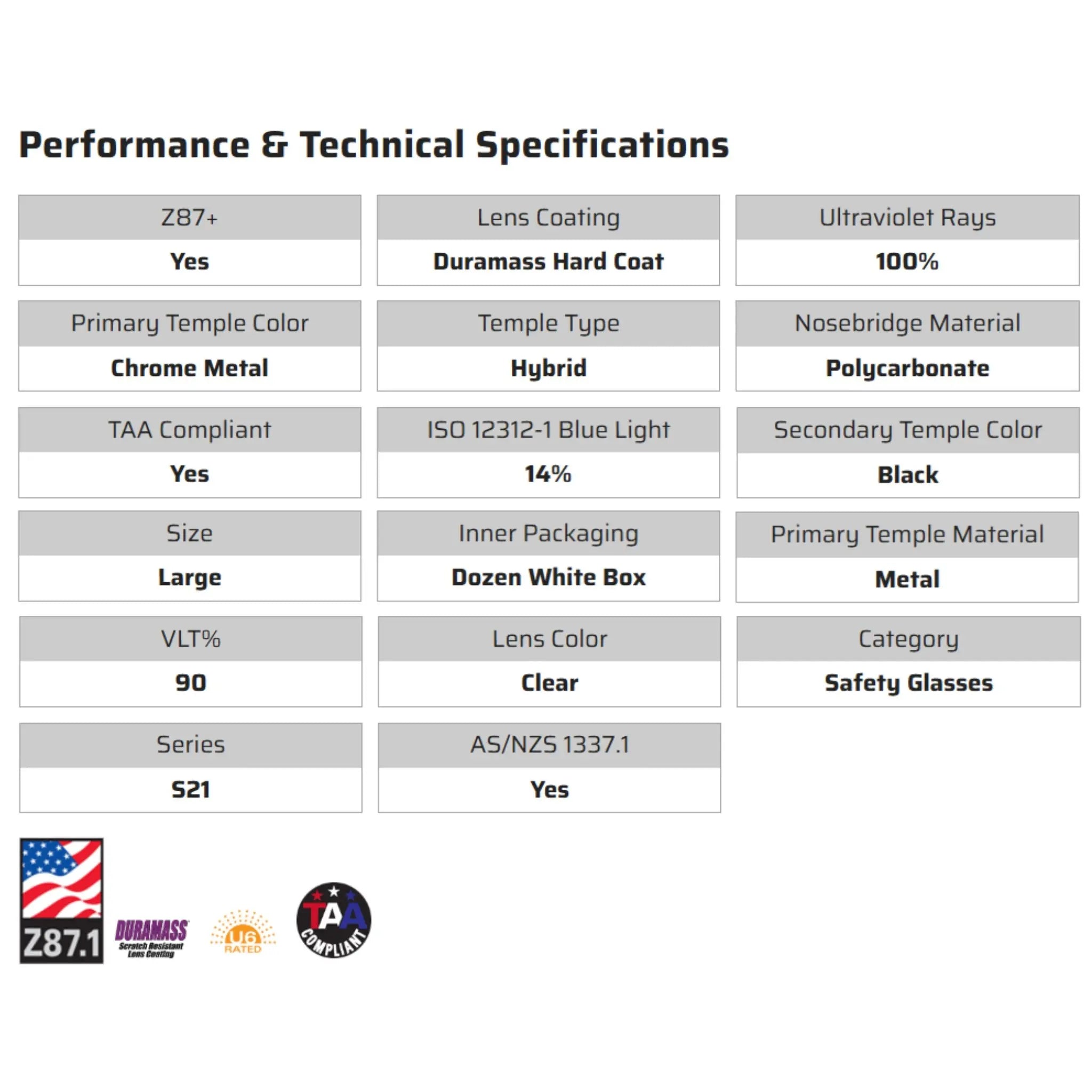 MCR Safety S2110 Safety Glasses, Specs