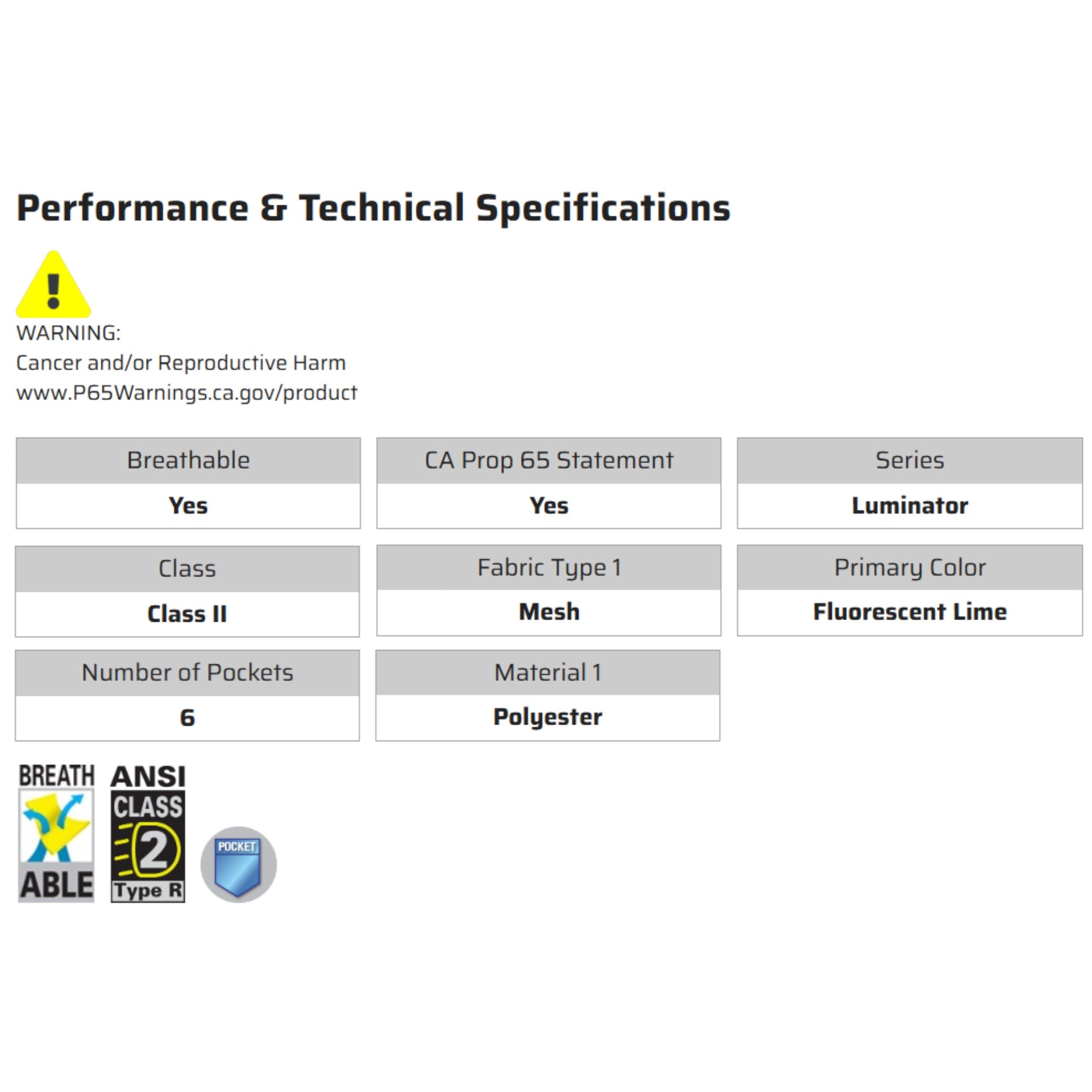 MCR Safety Luminator SURVCL2L Safety Vest, Specs