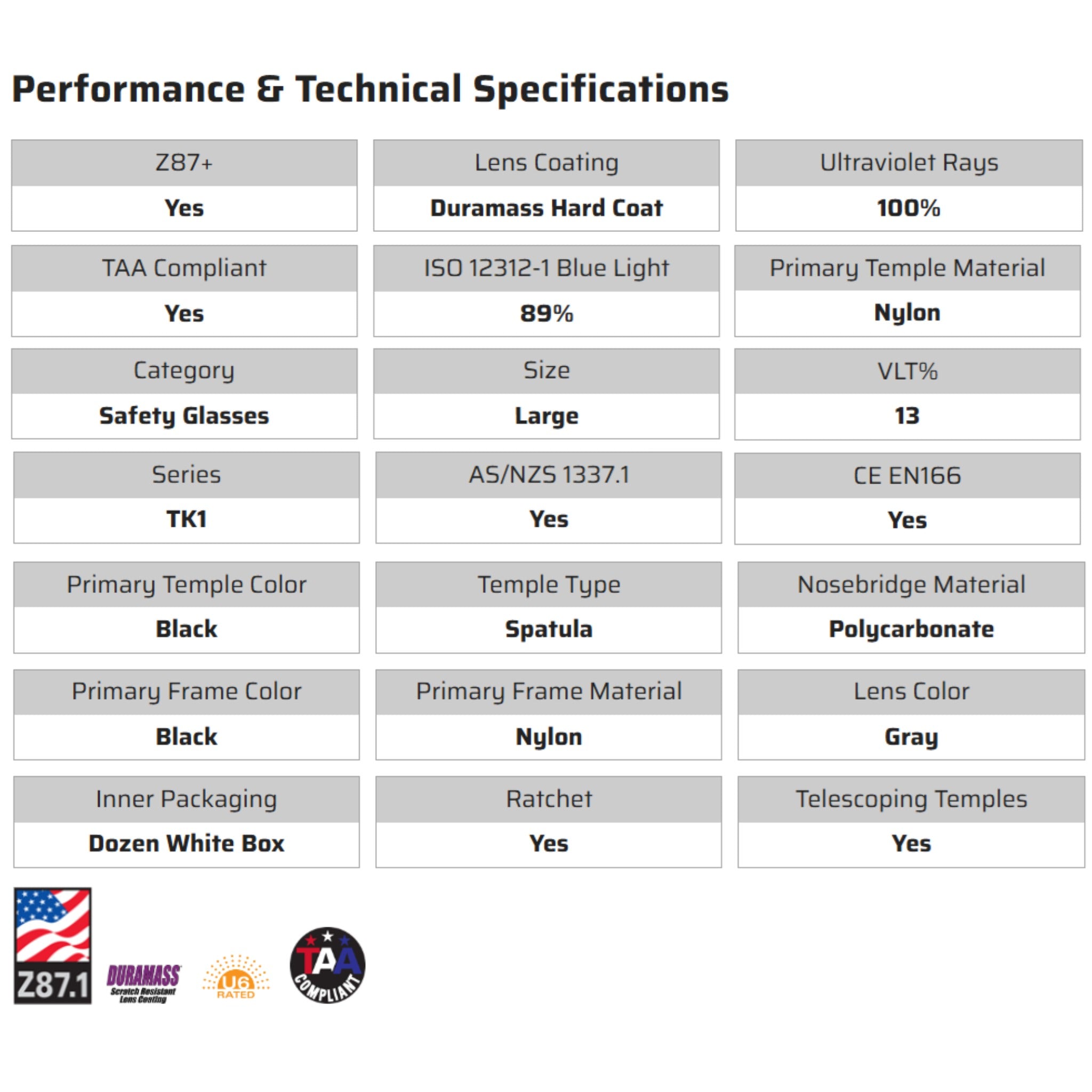 MCR Safety TK112 Safety Glasses, Specs