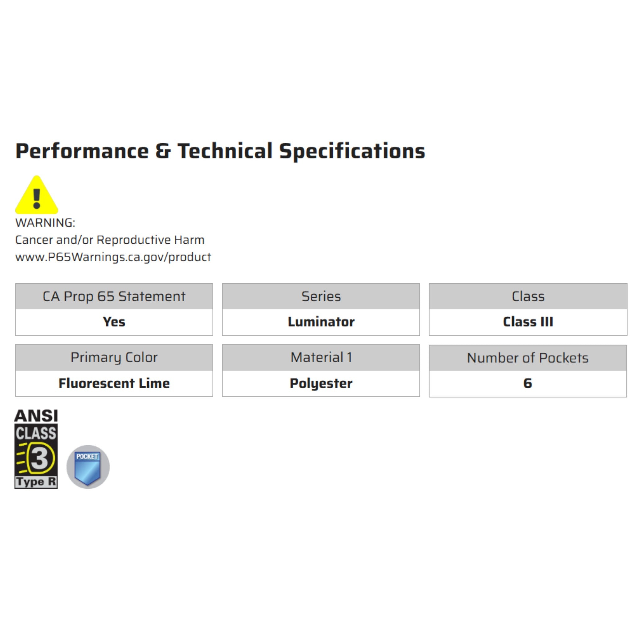 MCR Safety Luminator VBBQCL3L Rain Jacket, Specs