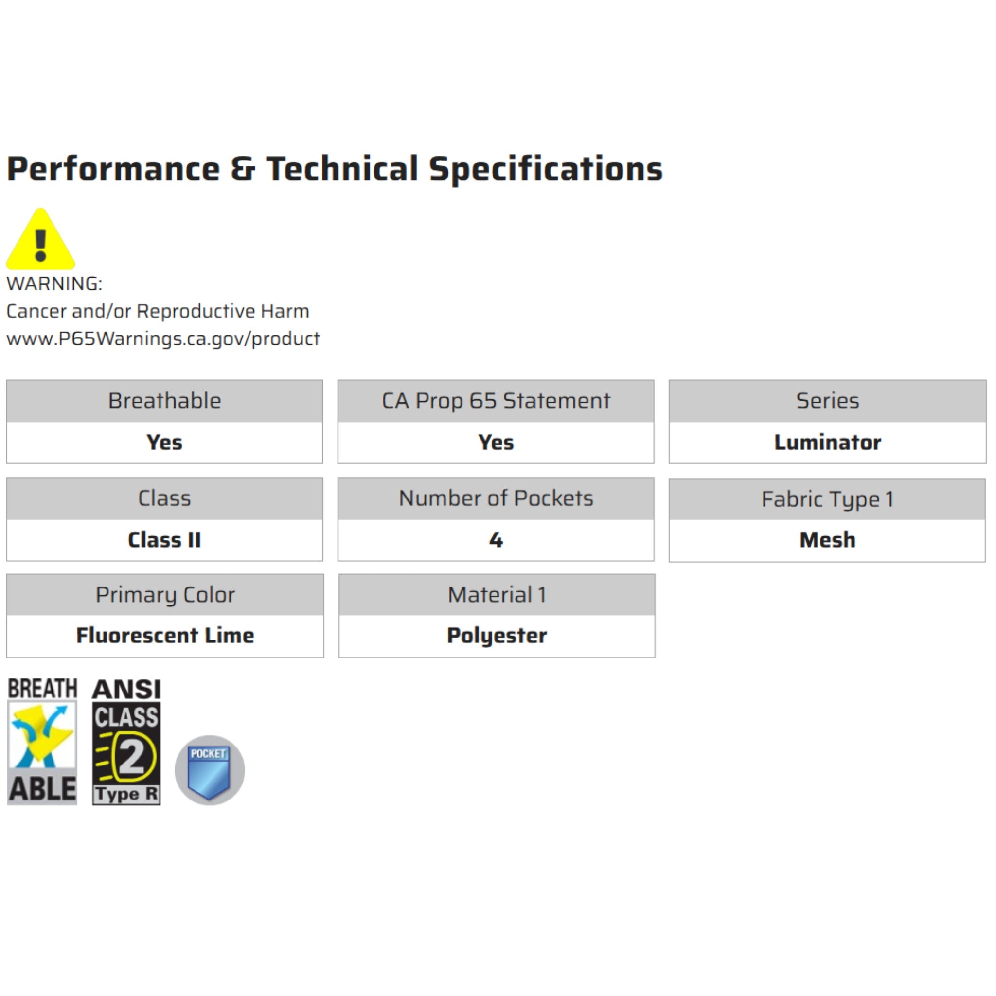 MCR Safety Luminator VCL2ML Safety Vest, Specs