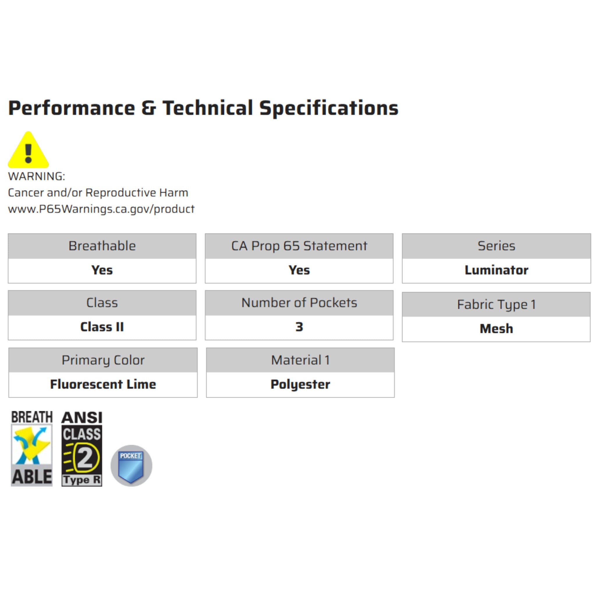 MCR Safety Luminator VCL2MLZ Safety Vest, Specs