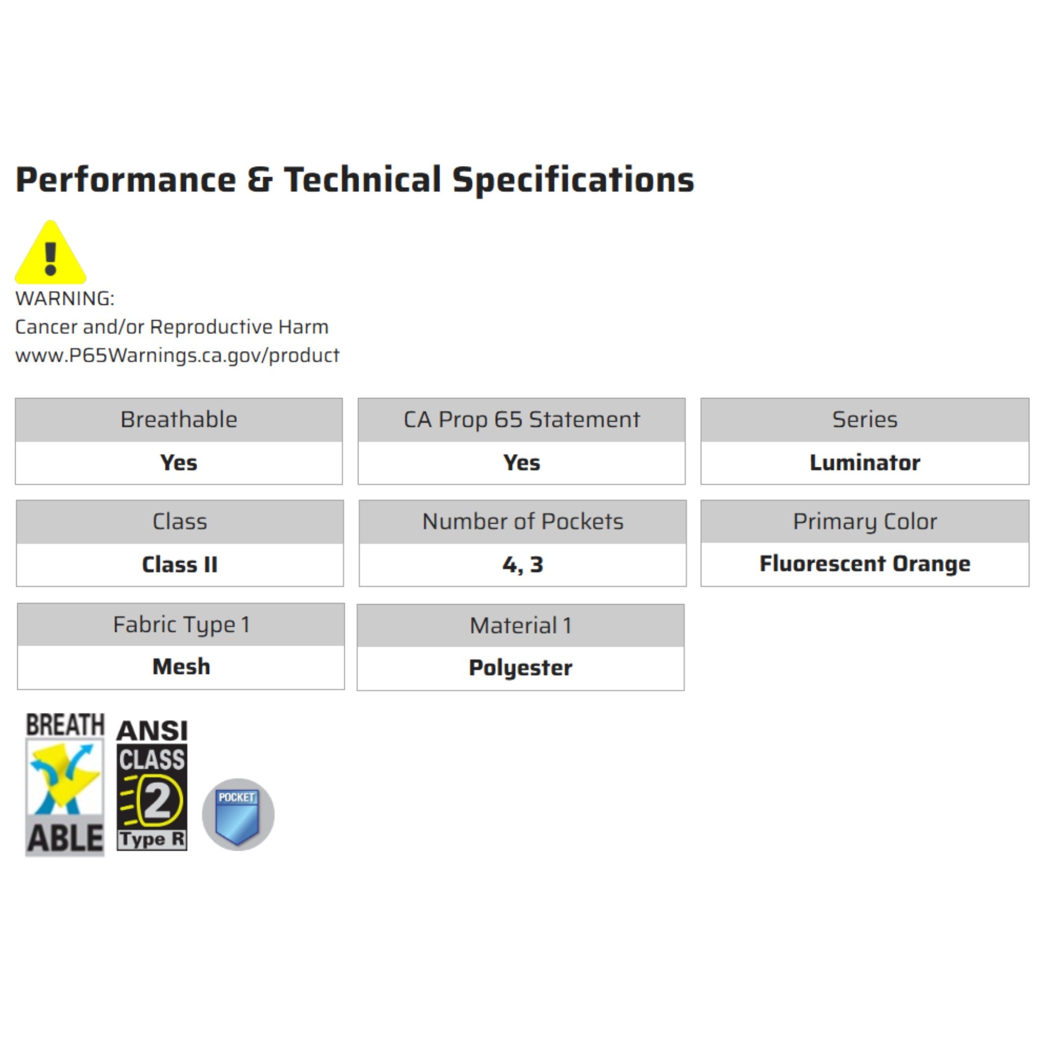MCR Safety Luminator VCL2MO Safety Vest, Specs