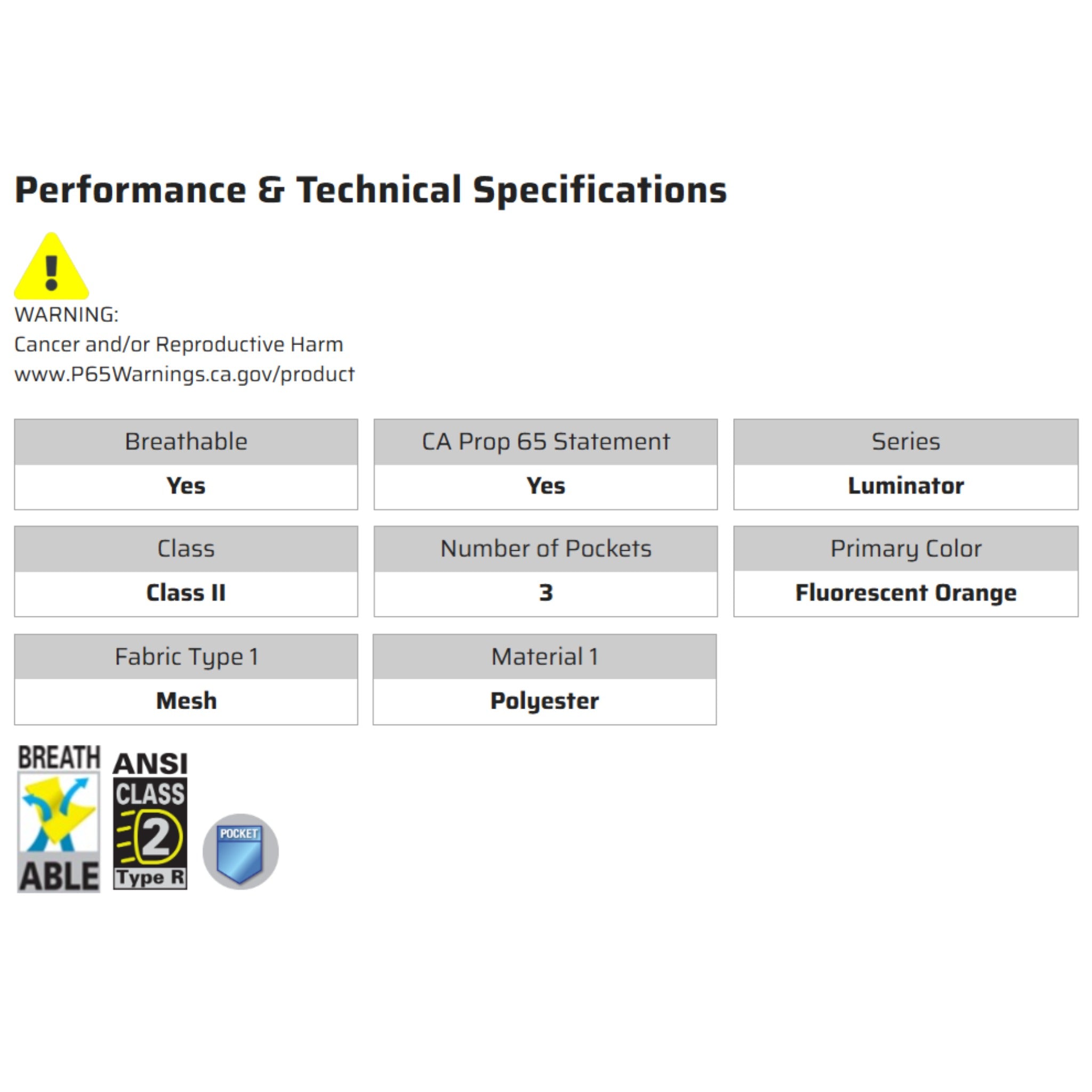 MCR Safety Luminator VCL2MOZ Safety Vest, Specs