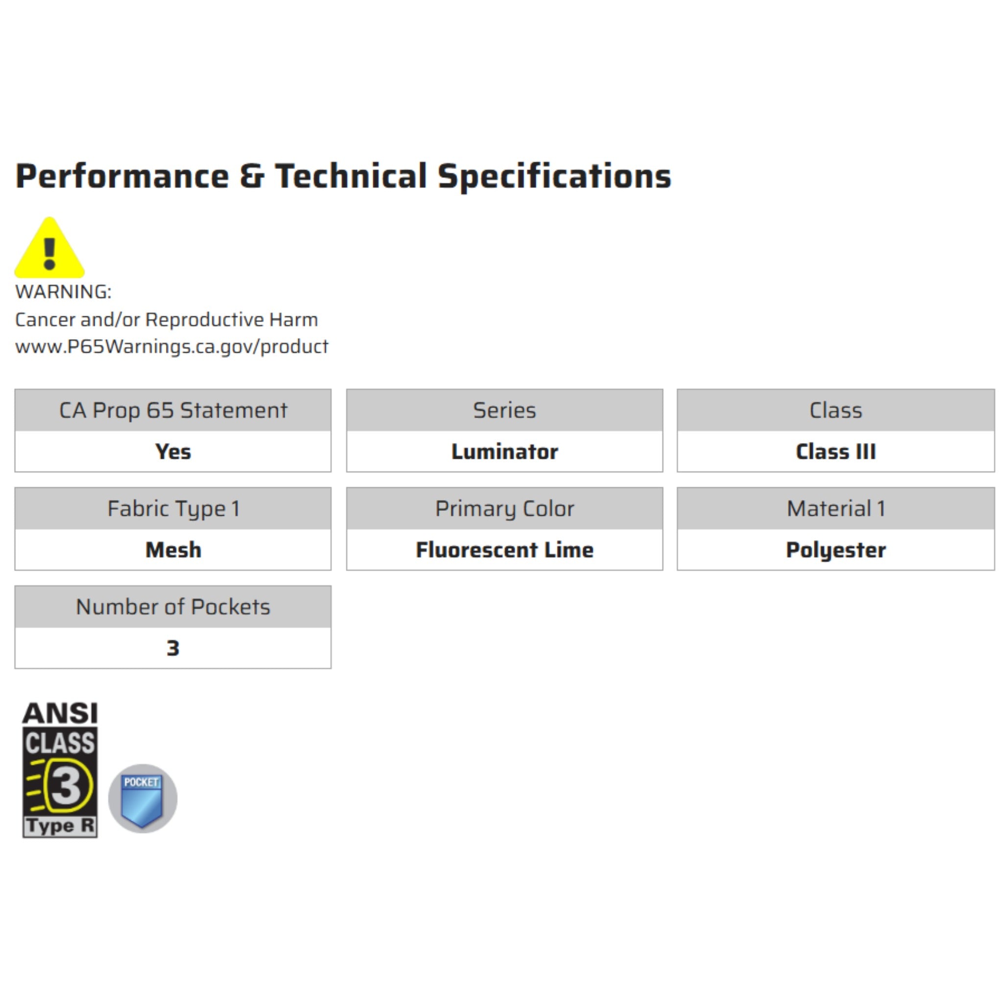 MCR Safety Luminator VCL3MLZ Safety Vest, Specs