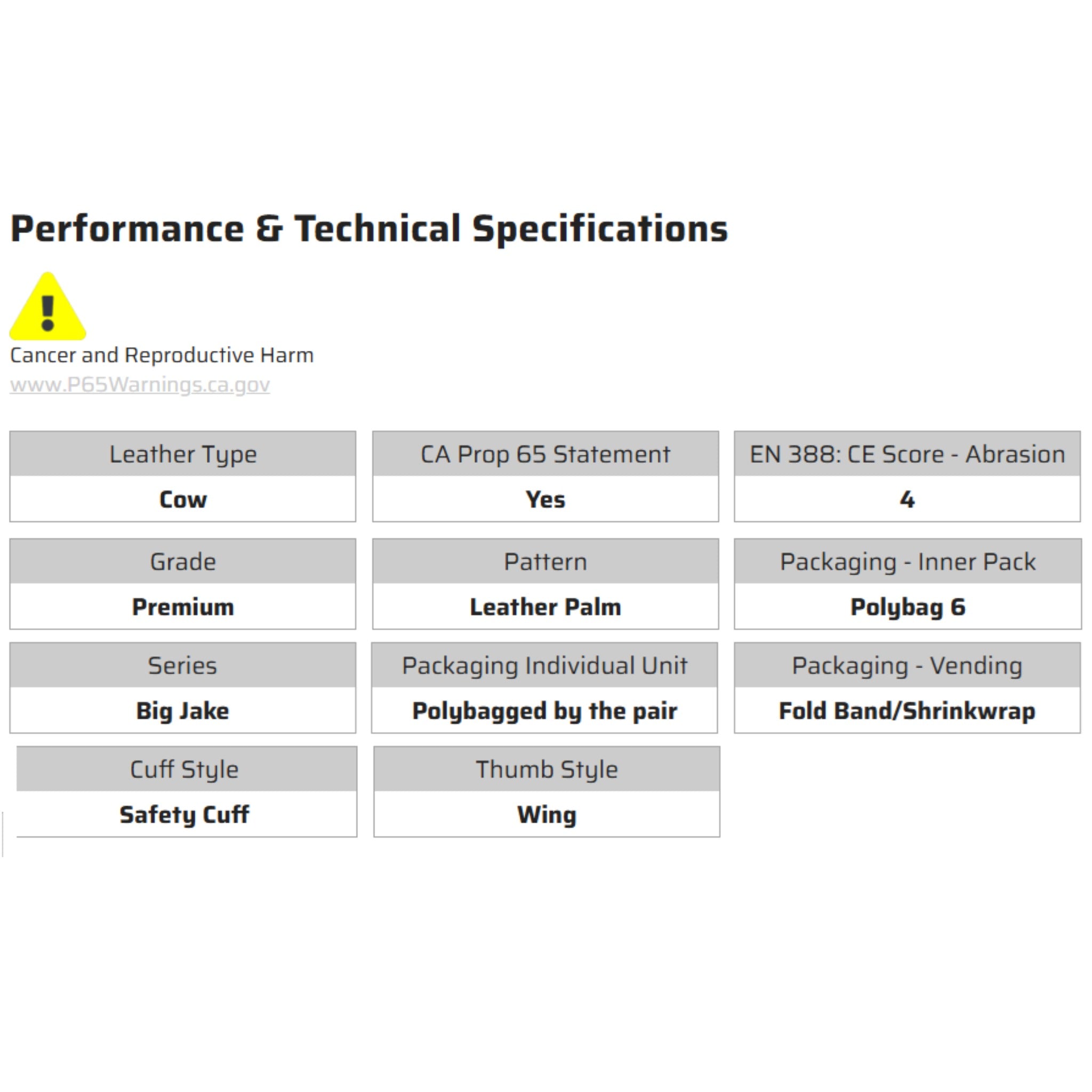 MCR Safety Big Jake VP1700 Work Gloves, Specs