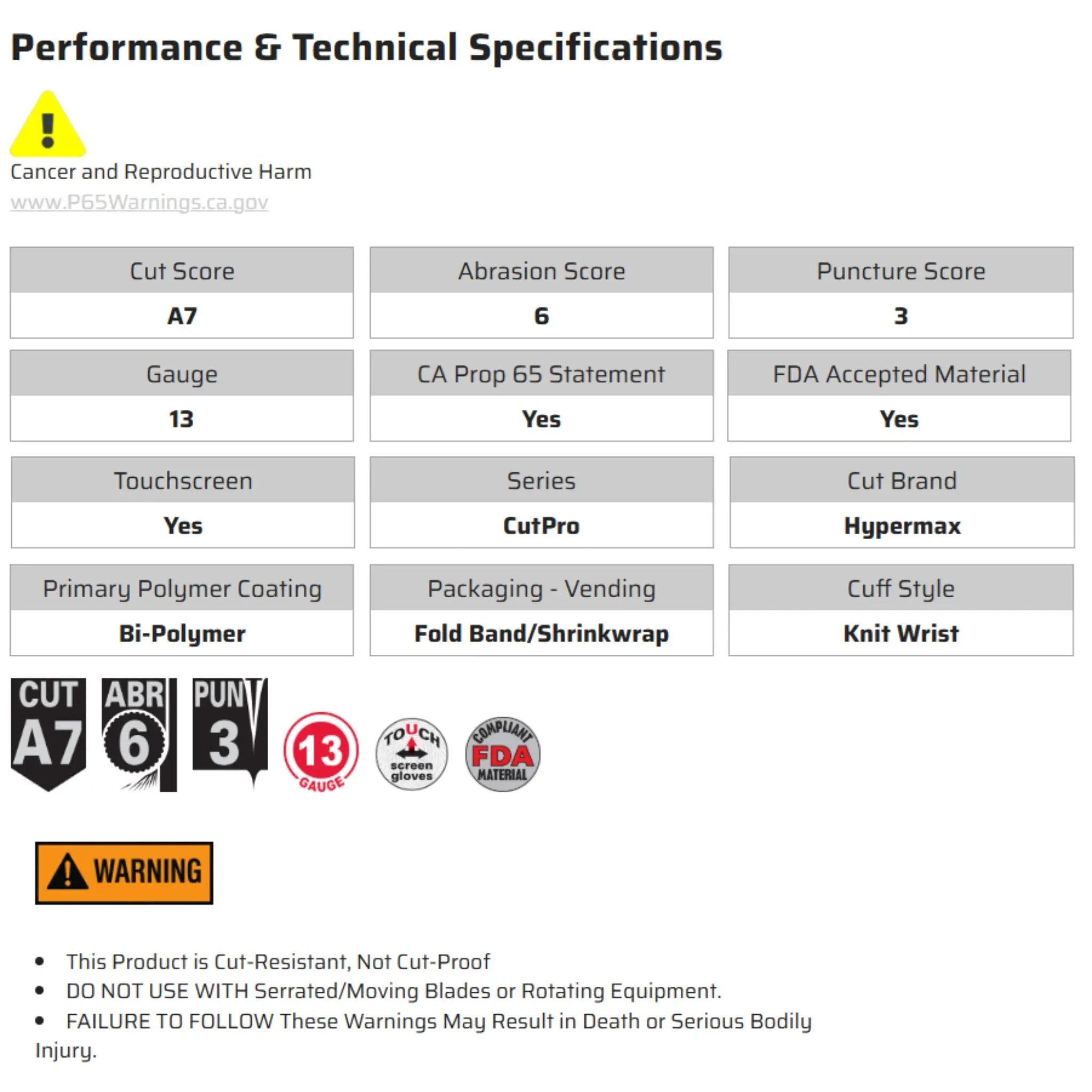 MCR Safety CutPro VP92743BP Work Gloves, Specs