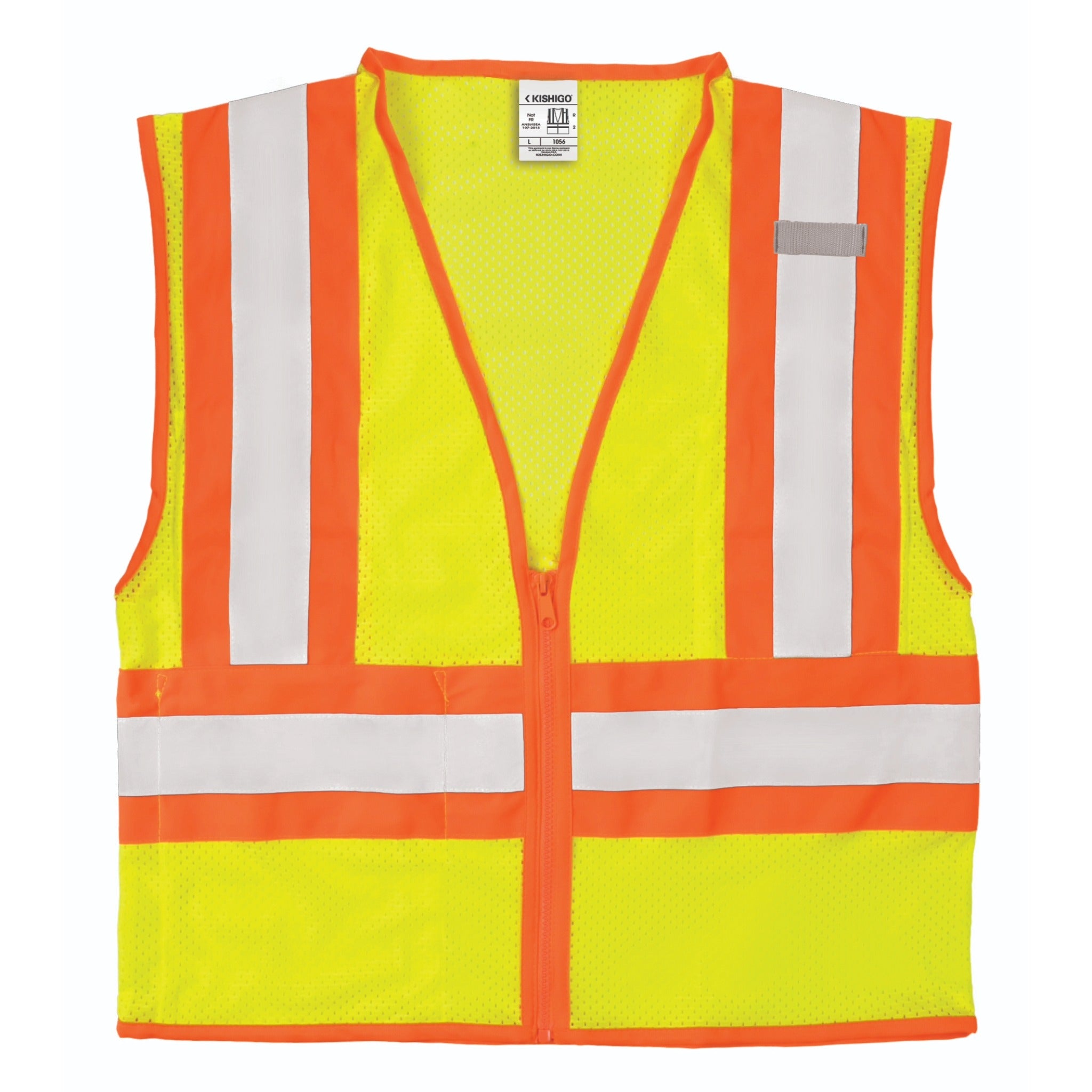Kishigo 1056-L Contrasting Mesh Vest, Type R, Class 2, Lime, 1 Each-Front-Flat