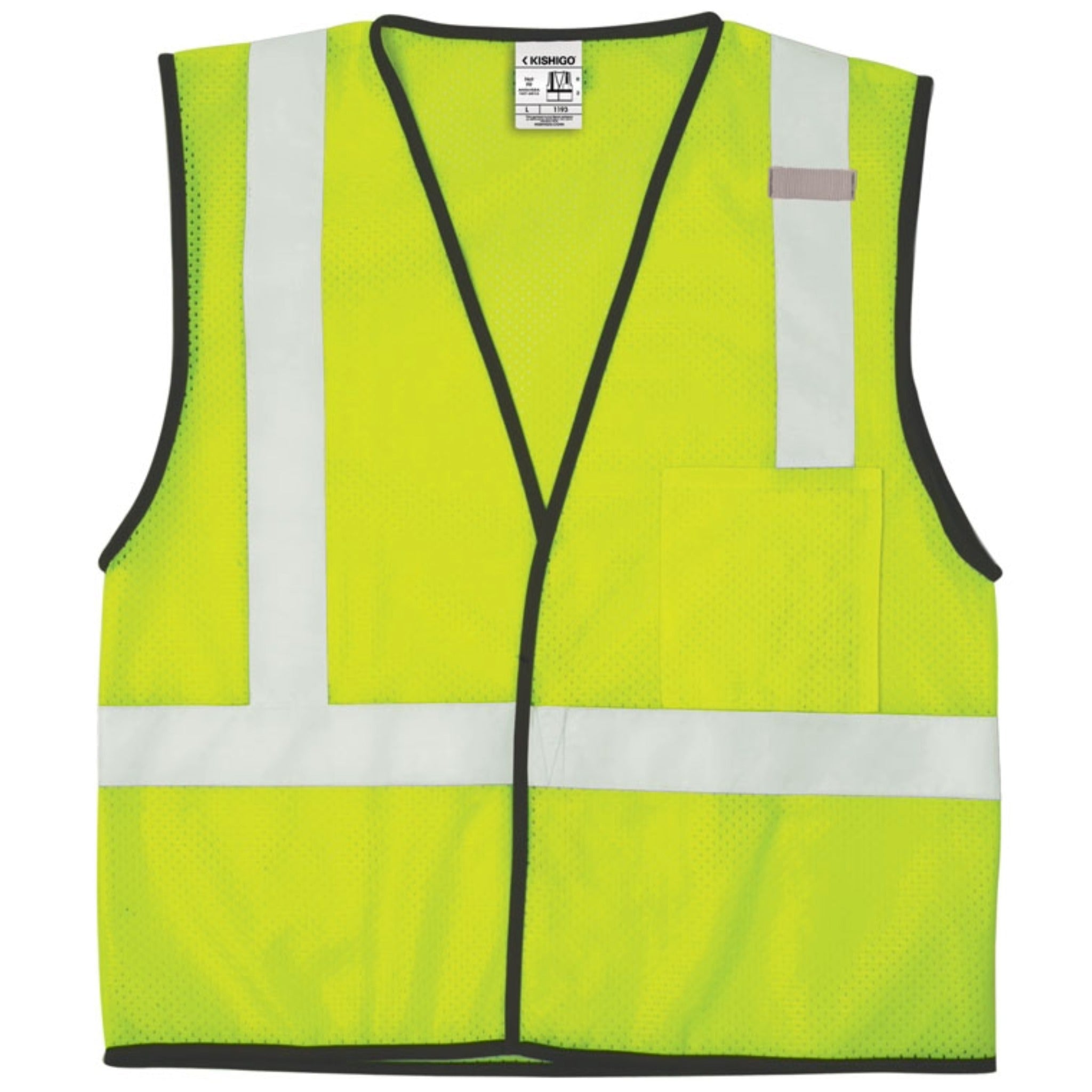 Kishigo 1193 Economy Series 1-Pocket Mesh Vest, Type R, Class 2, Lime,  1 Each-Flat-Front