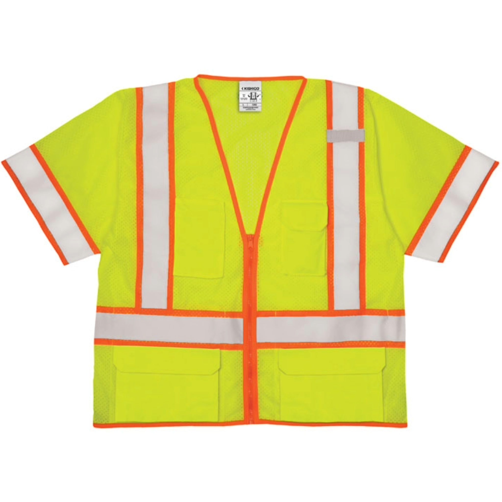 Kishigo 1242 Ultra-Cool 6-Pocket Contrast Mesh Surveyor Vest, Type R, Class 3, Lime, 1 Each
