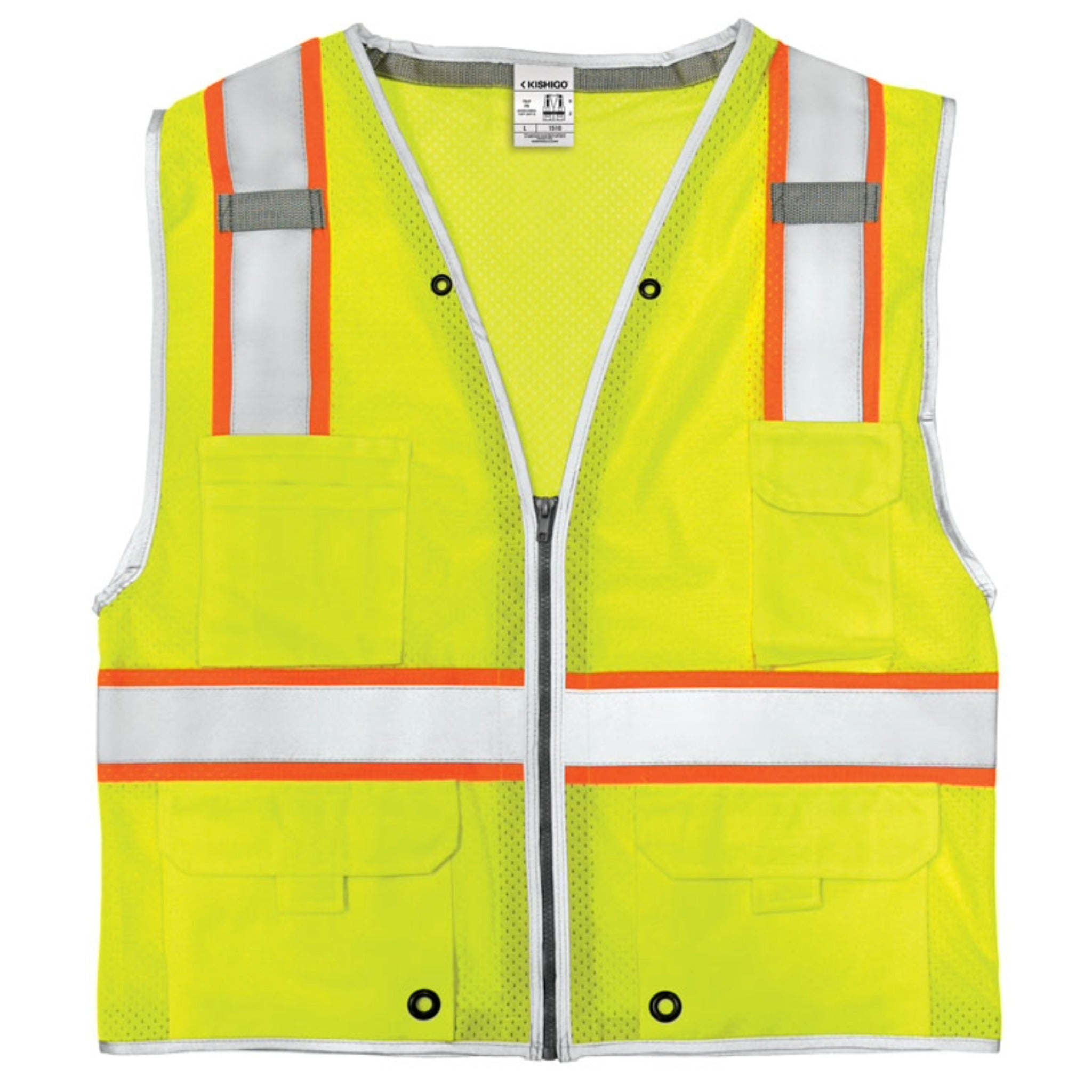 Kishigo Premium Brilliant Series Heavy Duty Vest, Type R, Class 2, Lime, 1 Each