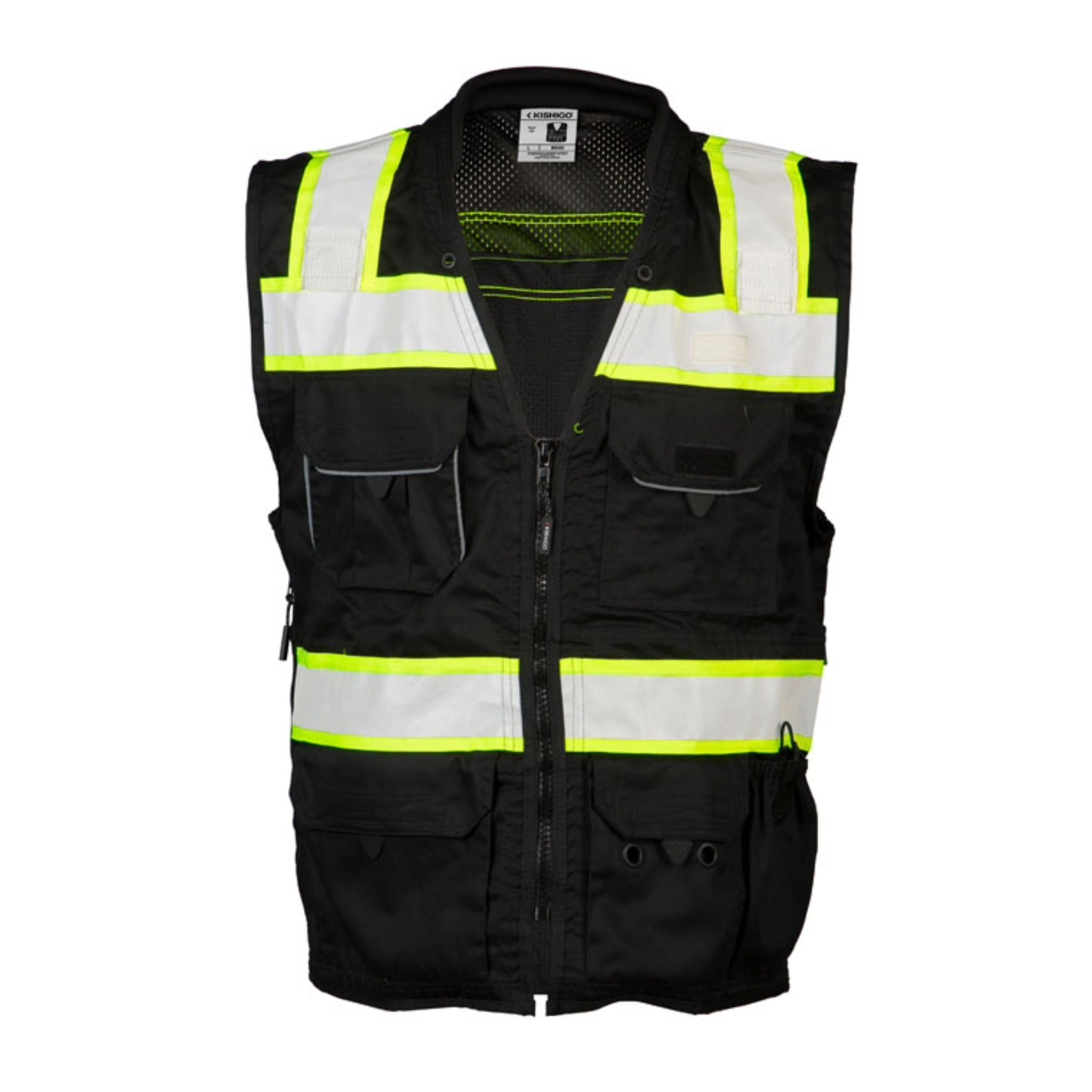 Kishigo B500 Enhanced Visibility Professional Utility Vest, Non-ANSI, Black/Lime, 1 Each-Front