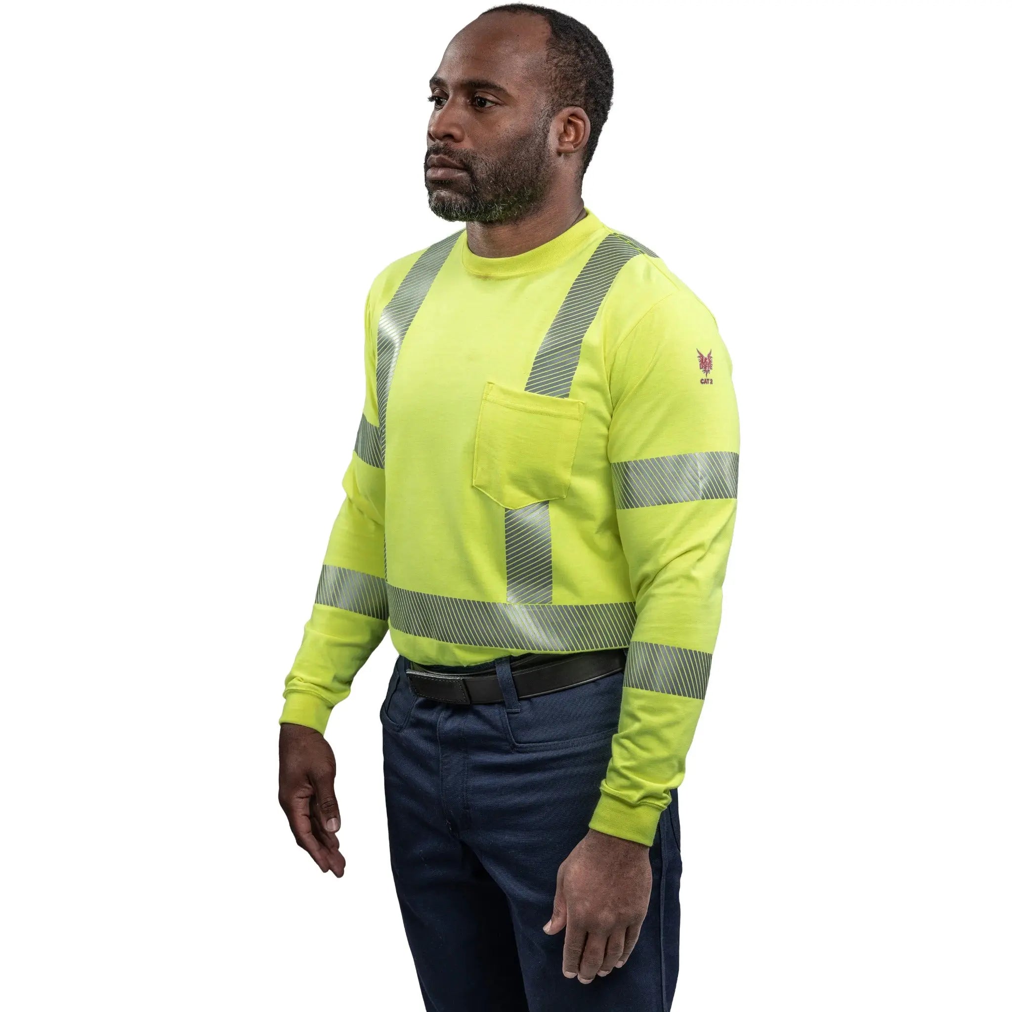 National Safety Apparel DRIFIRE DF2-AX3-793LSP-HY Strongknit FR Long Sleeve Hi-Vis T-Shirt, Class 3, Fluorescent Yellow, Side