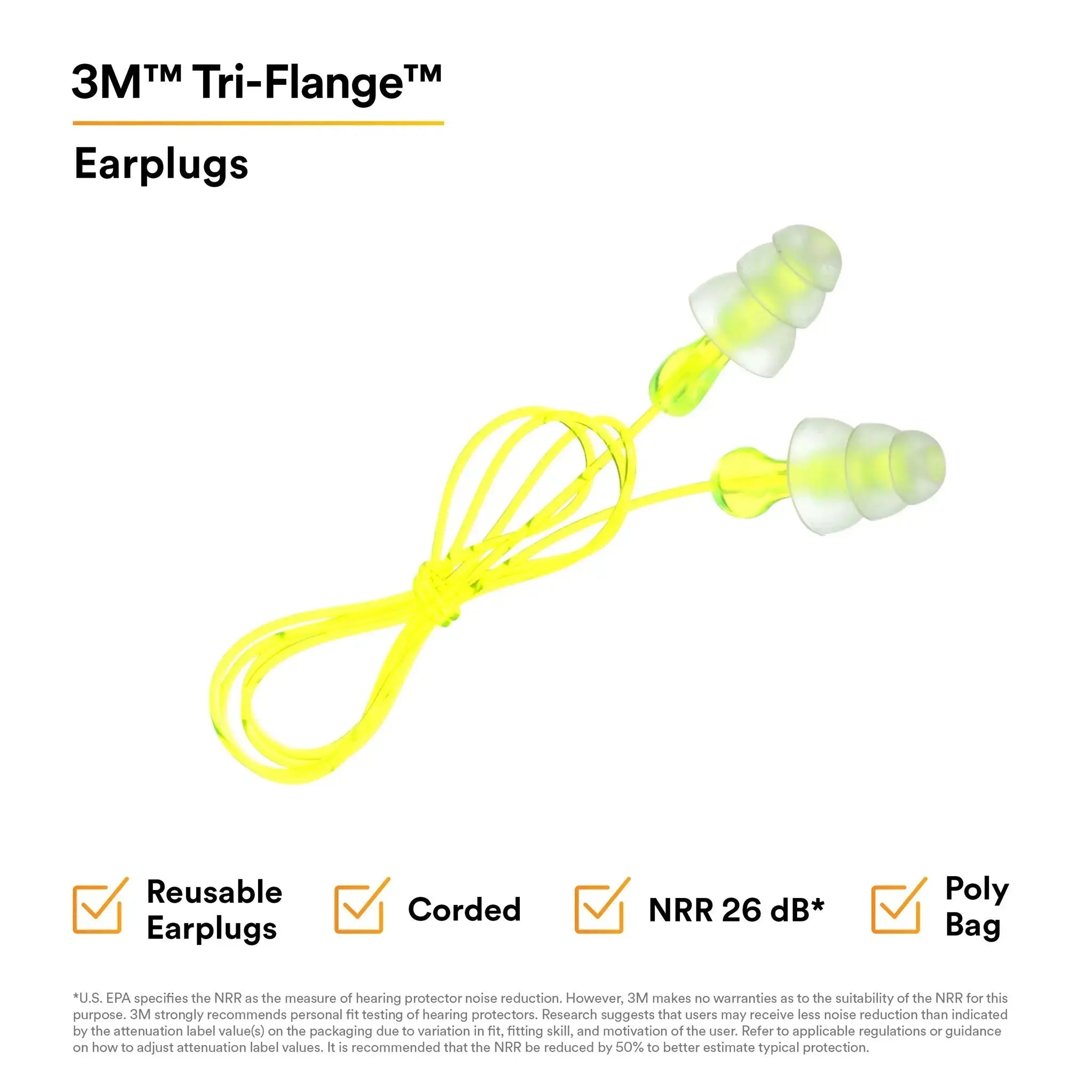3M Peltor P3000 Next Tri-Flange Earplugs, Clear, Features