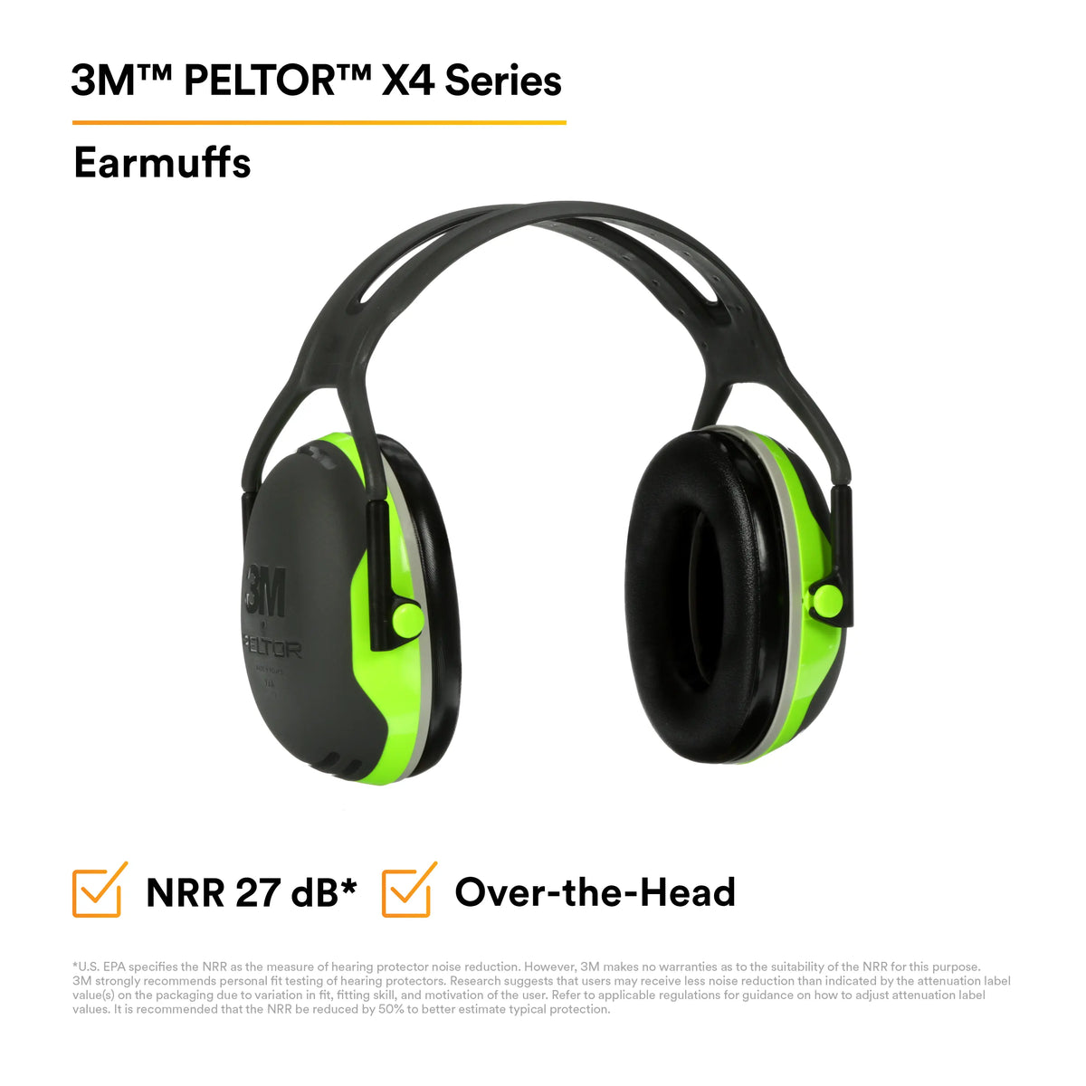 3M Peltor X4A Over-the-Head Earmuffs, Black, Universal, 1 Each, Features
