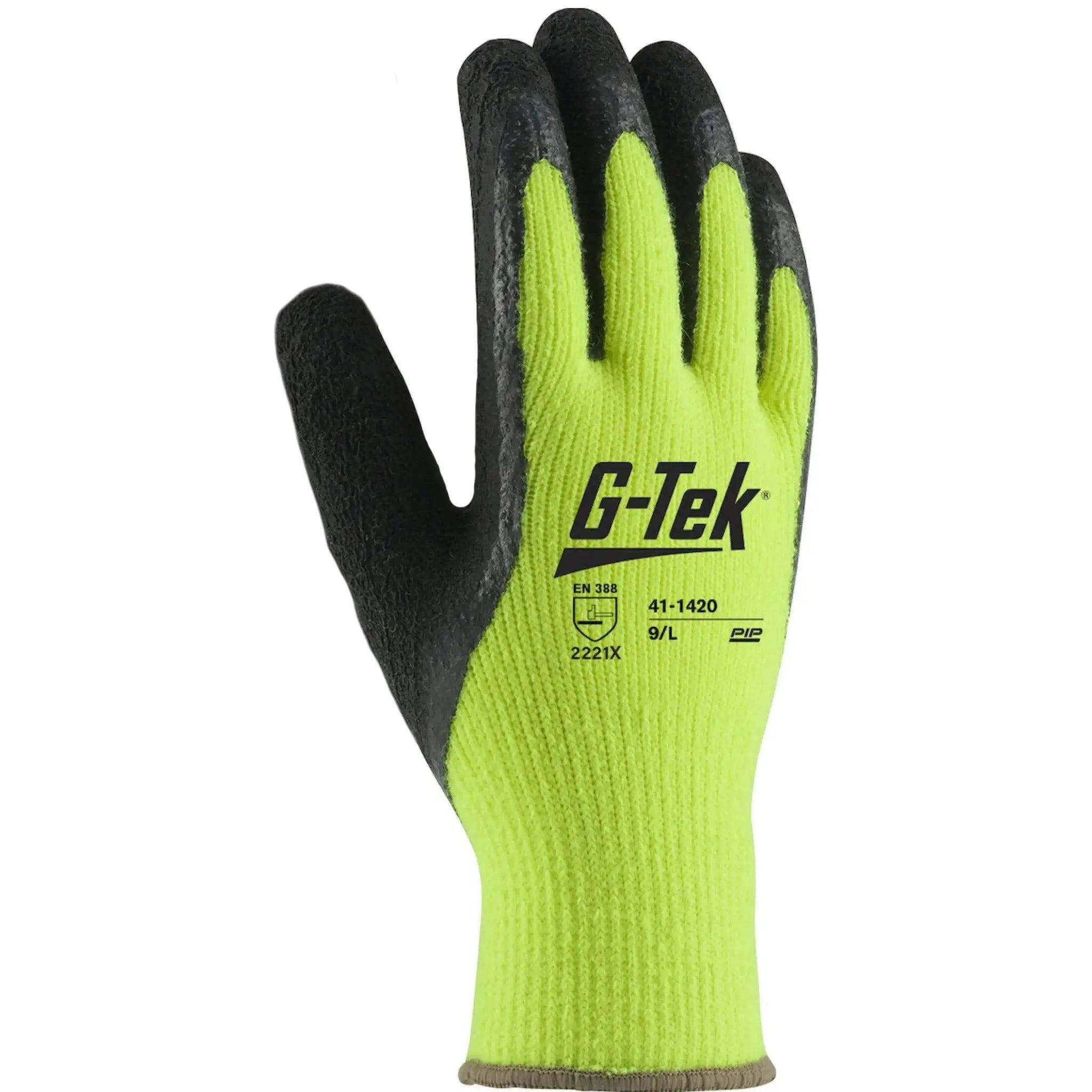 PIP G-Tek 41-1420 Seamless Terry Glove MicroFinish Grip Glove, Hi Vis Yellow, 1 Dozen 