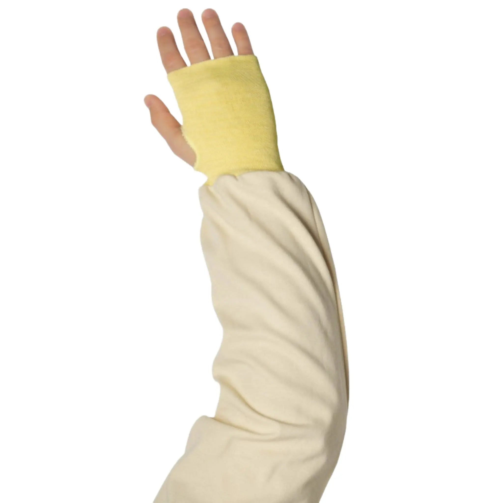 PIP Kut Gard 10-K4826 Single-Ply Kevlar Sleeve with Blue/Gold Elastic End and Thumb Hole, Yellow, 26" 