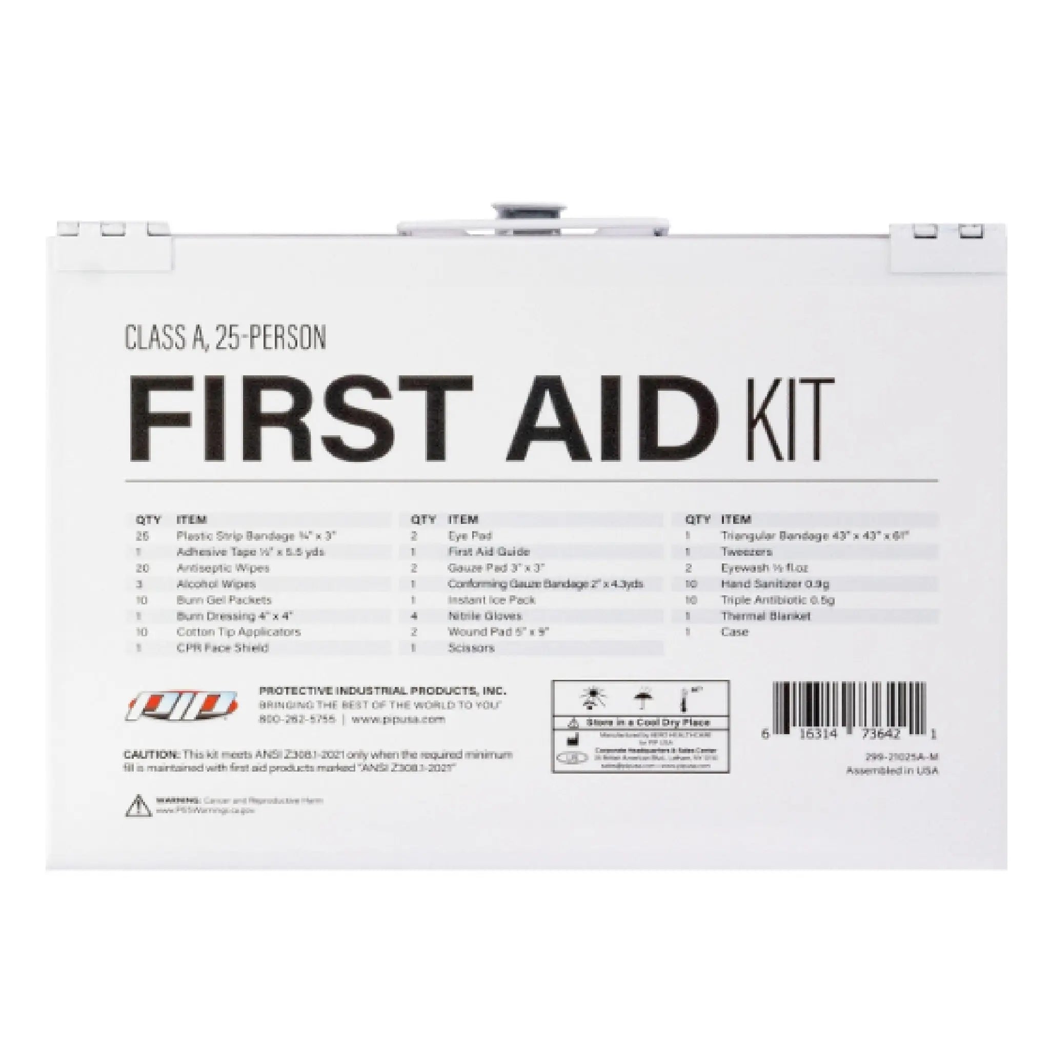 PIP 299-21025A-M ANSI Class A First Aid Kit, 25 Person, White, 1 Each