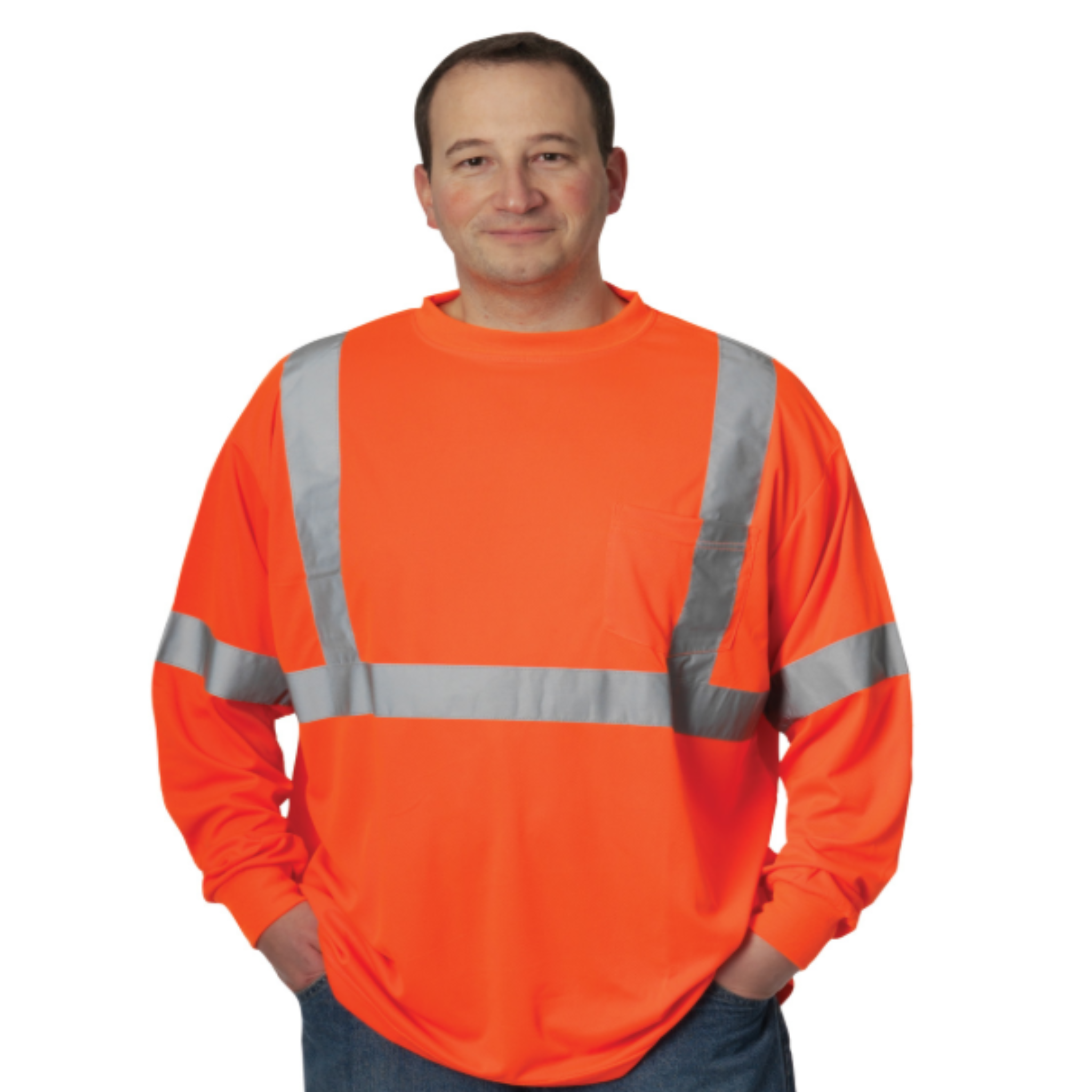 PIP 313-1300-OR/L ANSI Type R Class 3 Long Sleeve T-Shirt, Front View