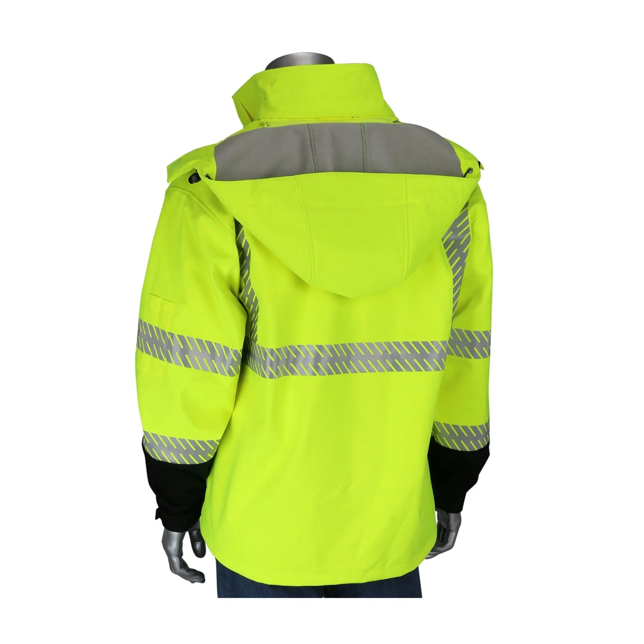 PIP 333-1550-LY Softshell Black Bottom Jacket, ANSI Type R Class 3, Ripstop, Hi-Vis Yellow, Back of Jacket