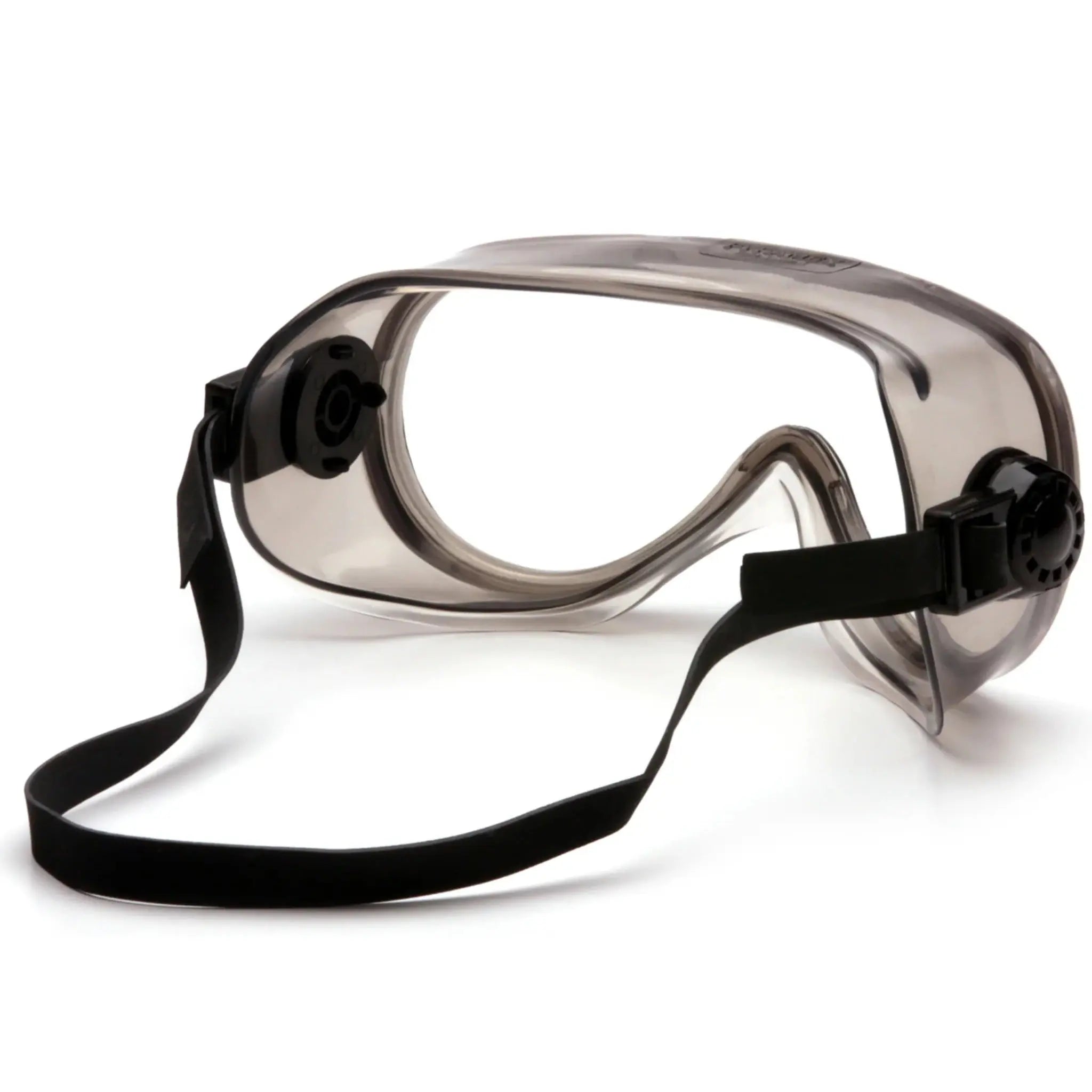 Pyramex G304TN Chem Splash Goggles with Neoprene Strap, Gray Body, Clear H2X Anti-Fog Lens, Back View