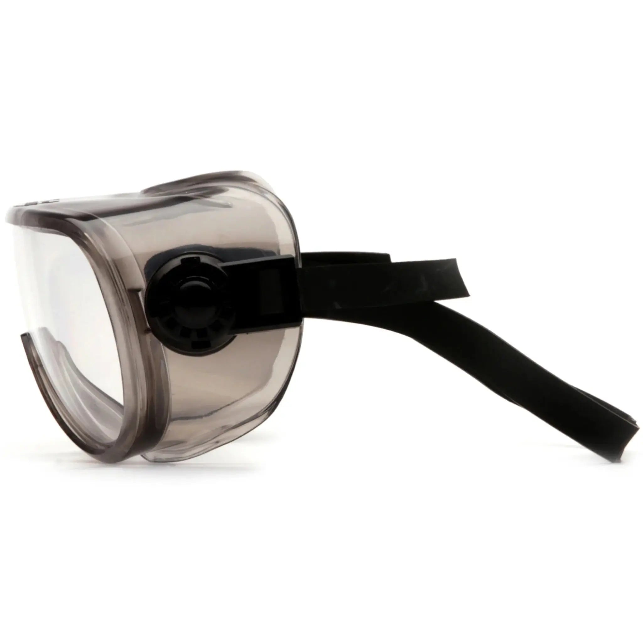 Pyramex G304TN Chem Splash Goggles with Neoprene Strap, Gray Body, Clear H2X Anti-Fog Lens, Side View
