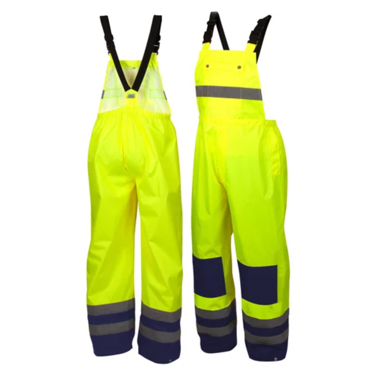 PYRAMEX RRWB3110 ANSI TYPE R CLASS E Polyurethane/Polyester Bib Pants, Front and Back View
