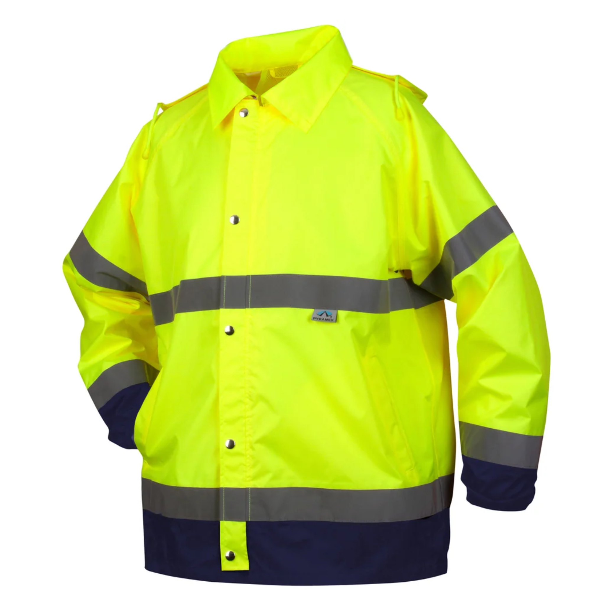 PYRAMEX RRWJ3110 ANSI Type R Class 3 Breathable Polyester with Polyurethane Coating Rain Jacket, Hi-Vis Lime, 1 Each