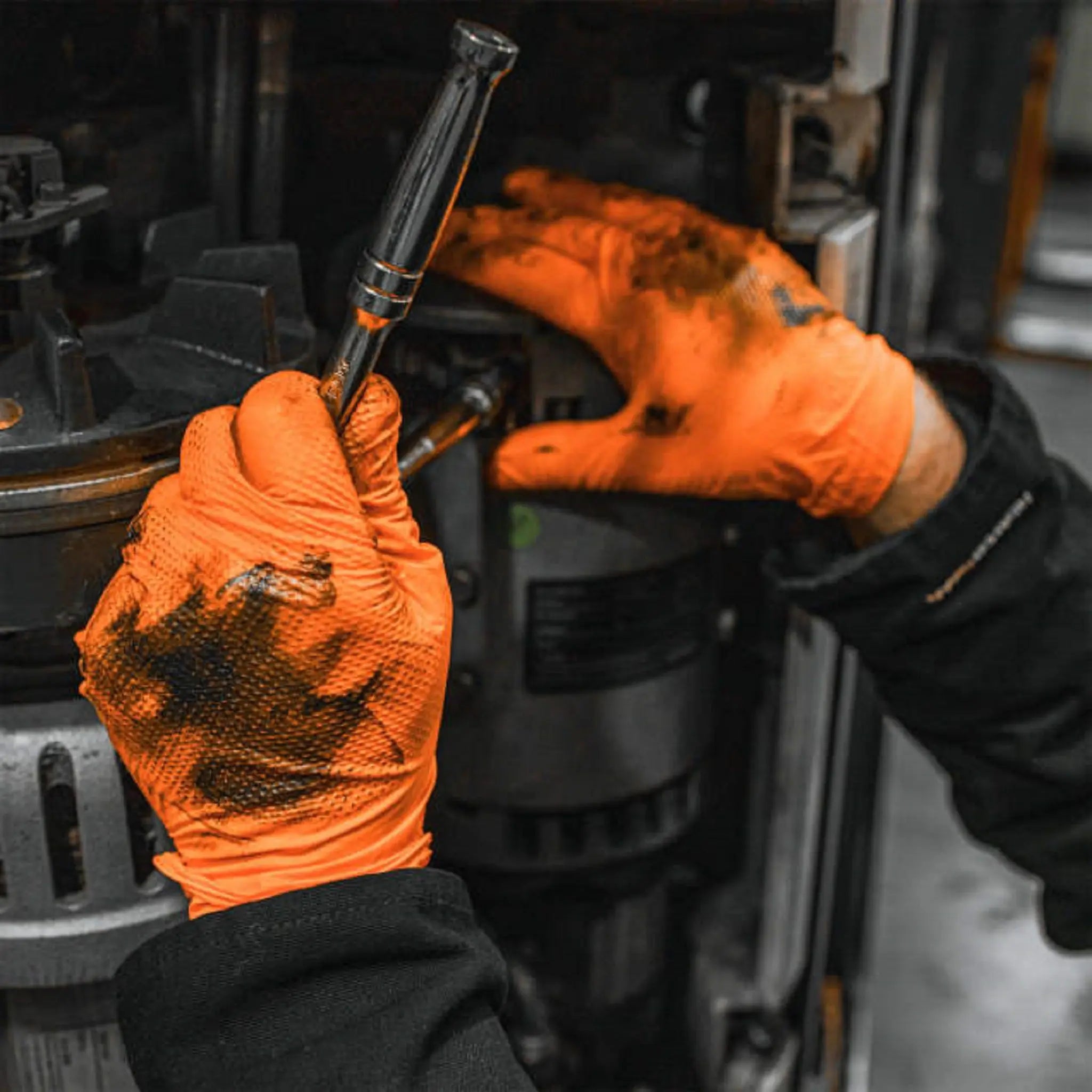 Radians RWG9608 8 Mil Nitrile Diamond Grip Disposable Industrial Grade Glove, Orange, Application