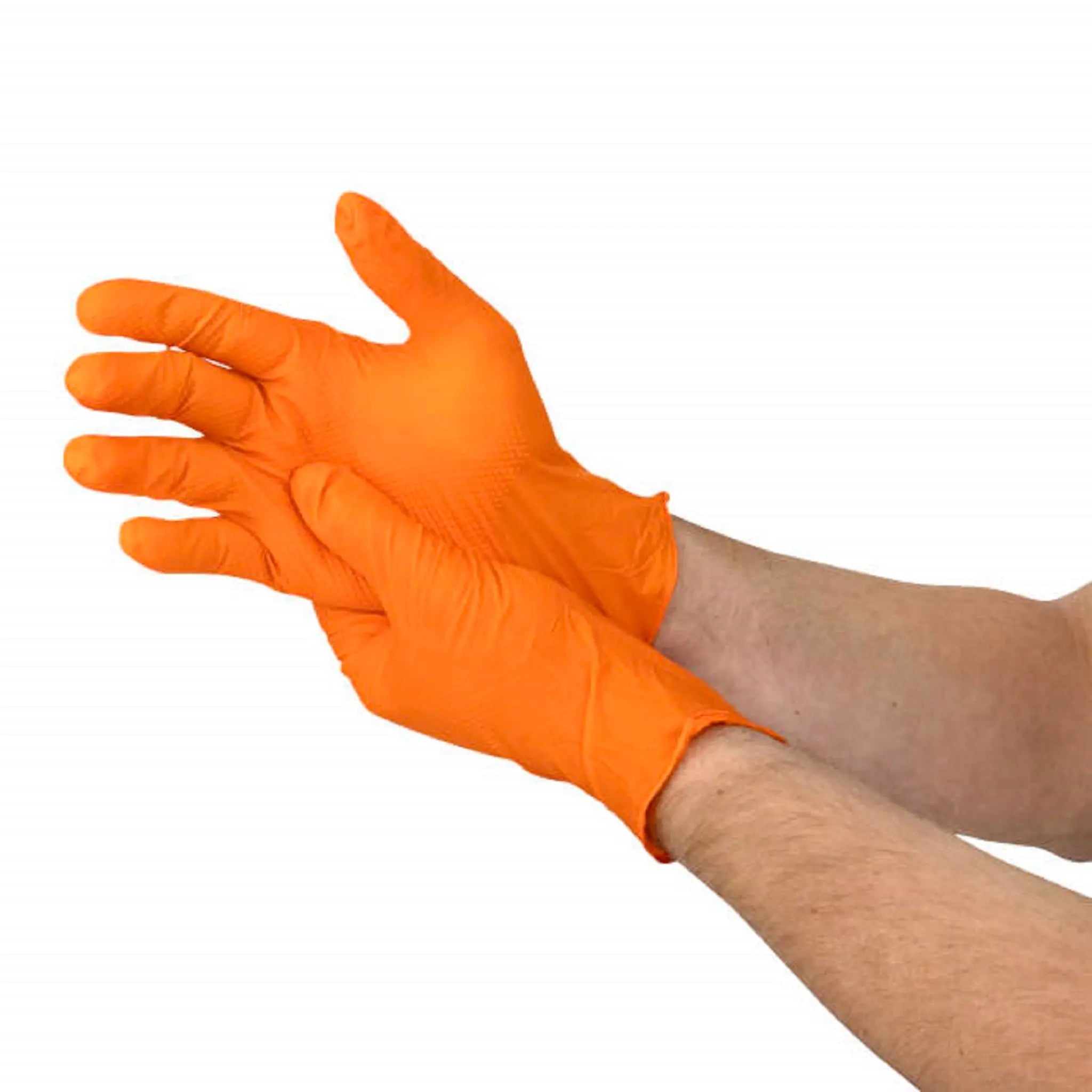 Radians RWG9608 8 Mil Nitrile Diamond Grip Disposable Industrial Grade Glove, Orange, Both Sides