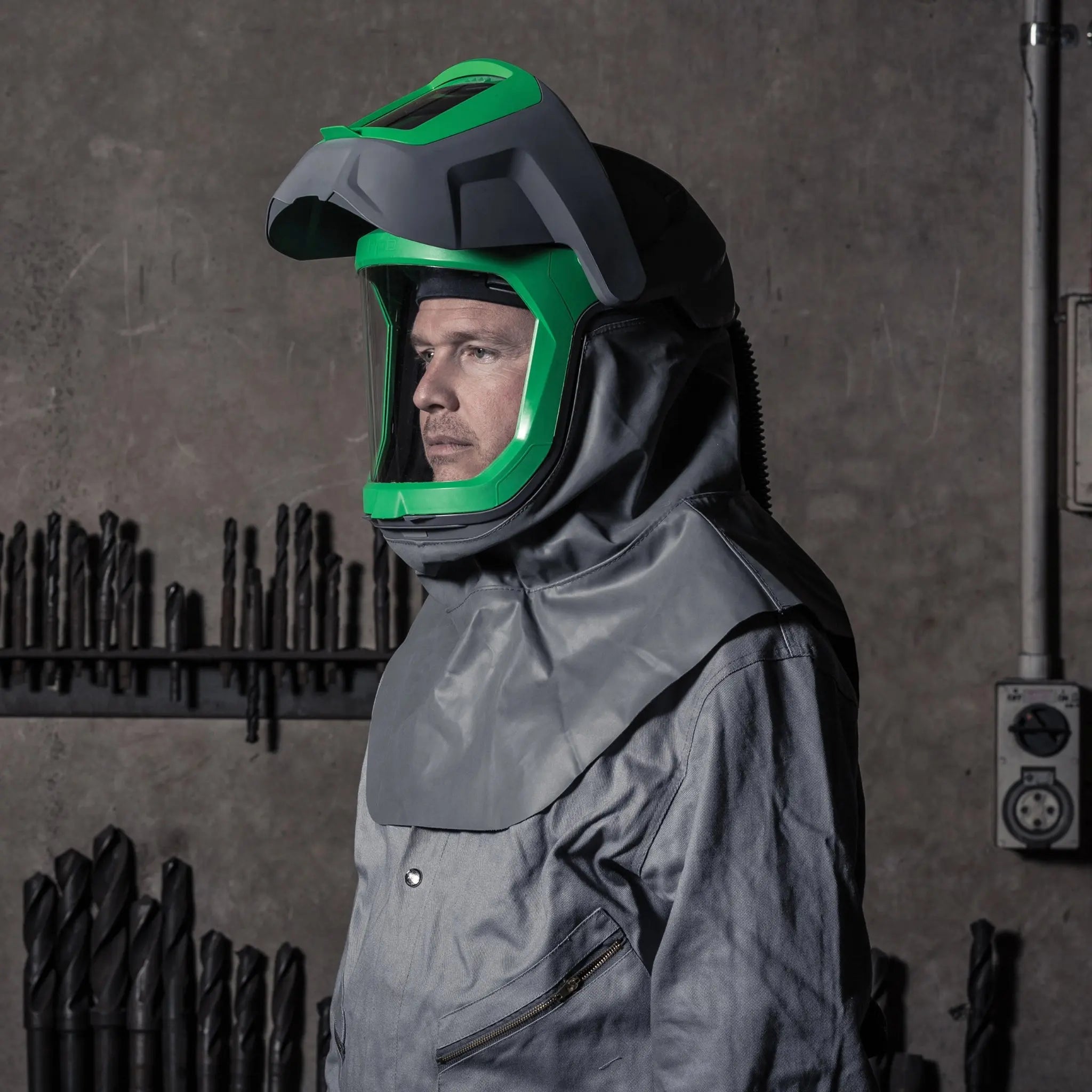 RPB Safety 16-078-21-FR Z-Link Respirator with PX5 PAPR, Zytec FR Shoulder Cape, Weld Visor with ADF, Breathing Tube, Industrial Hero