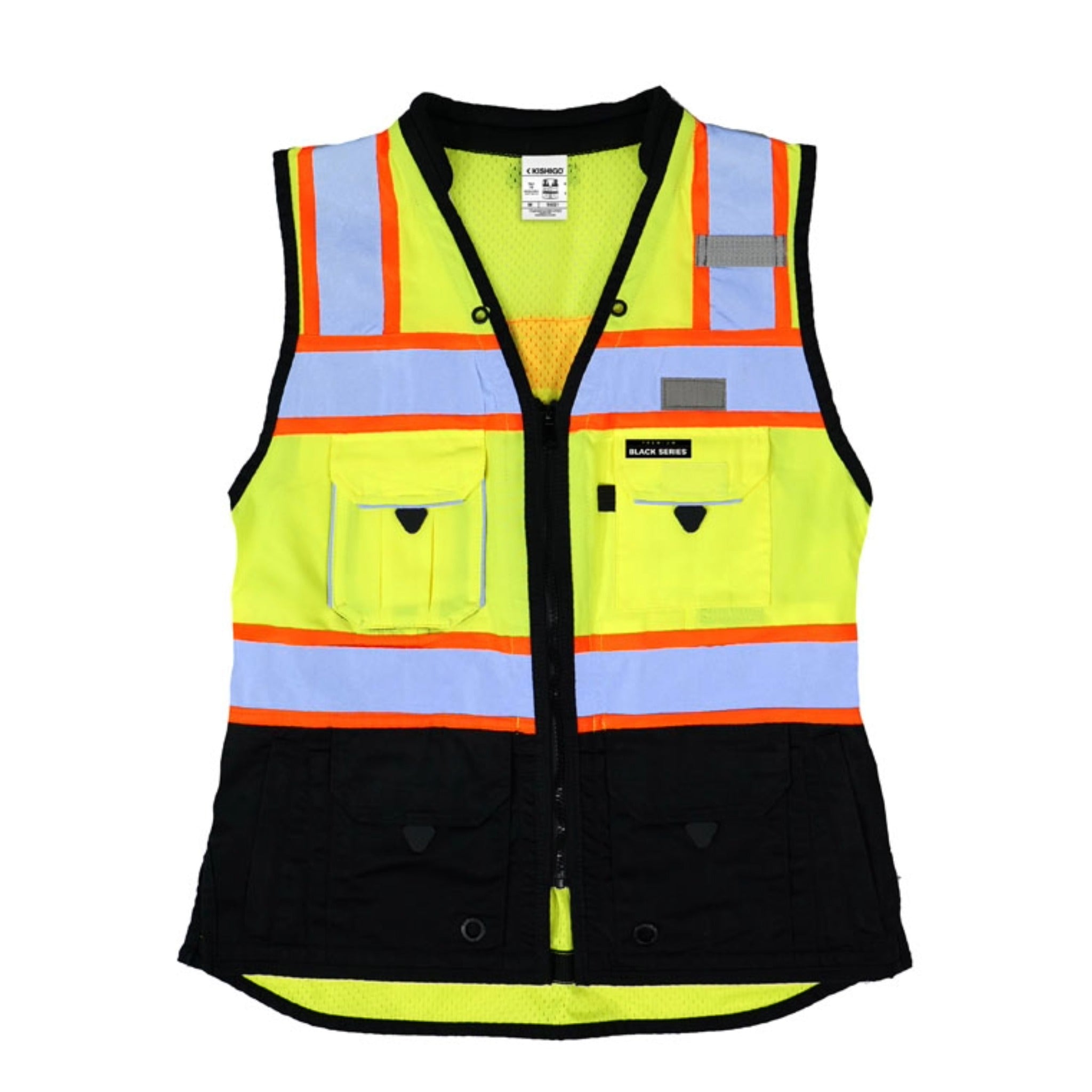 Kishigo S5021 Premium Black Series Women's Heavy Duty Surveyors Vest, Type R, Class 2, Lime, 1 Each