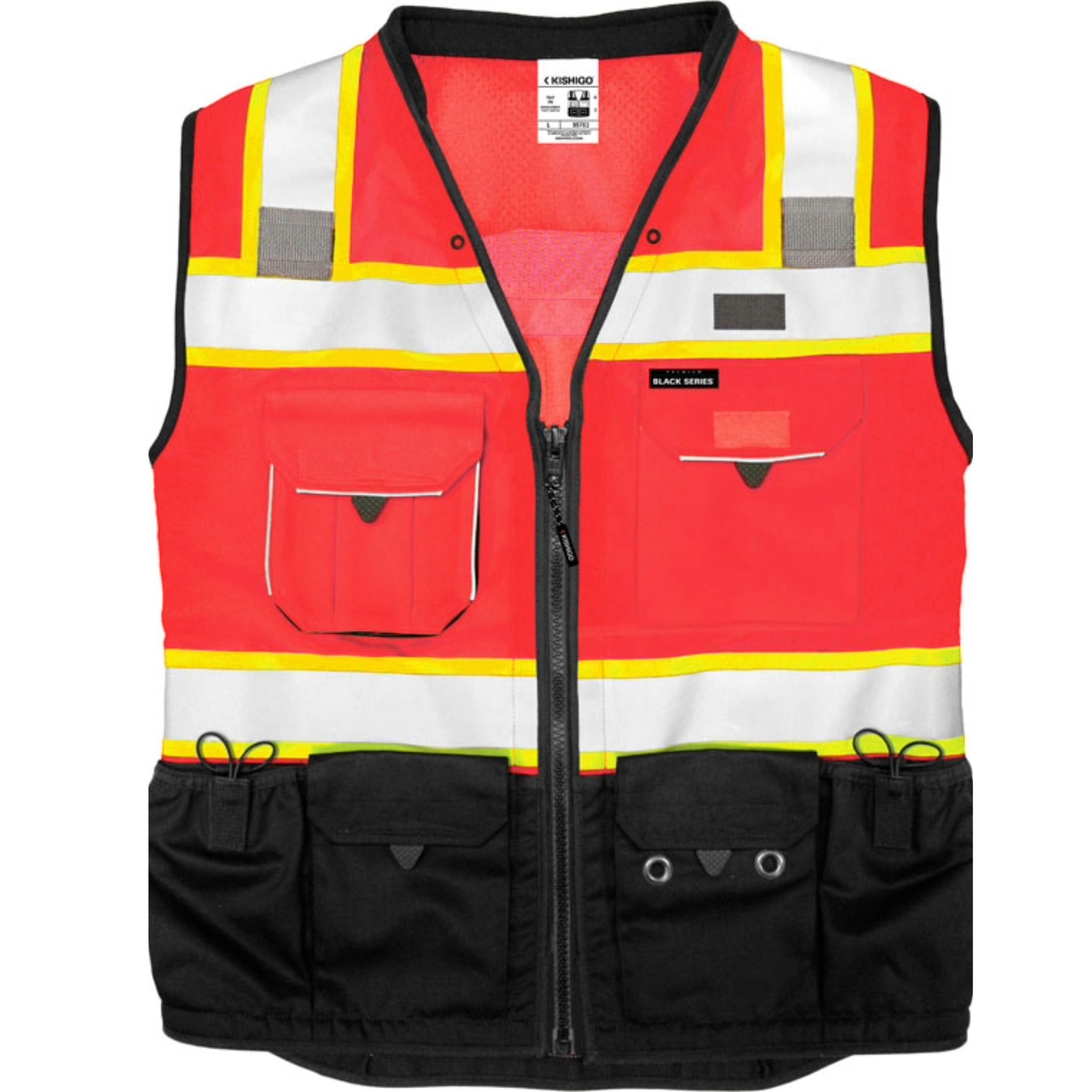 Kishigo S5702 Premium Black Series Surveyors Vest, Type R, Class 2, Fluorescent Red, 1 Each