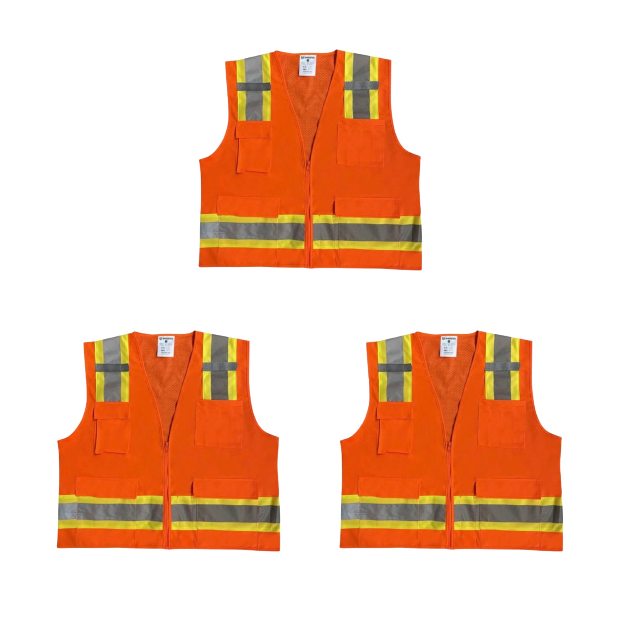 Safety Main 05TTSOZ Surveyor Vest, Class 2, Solid Front, Mesh Back, Hi-Vis Orange, Pack of 3