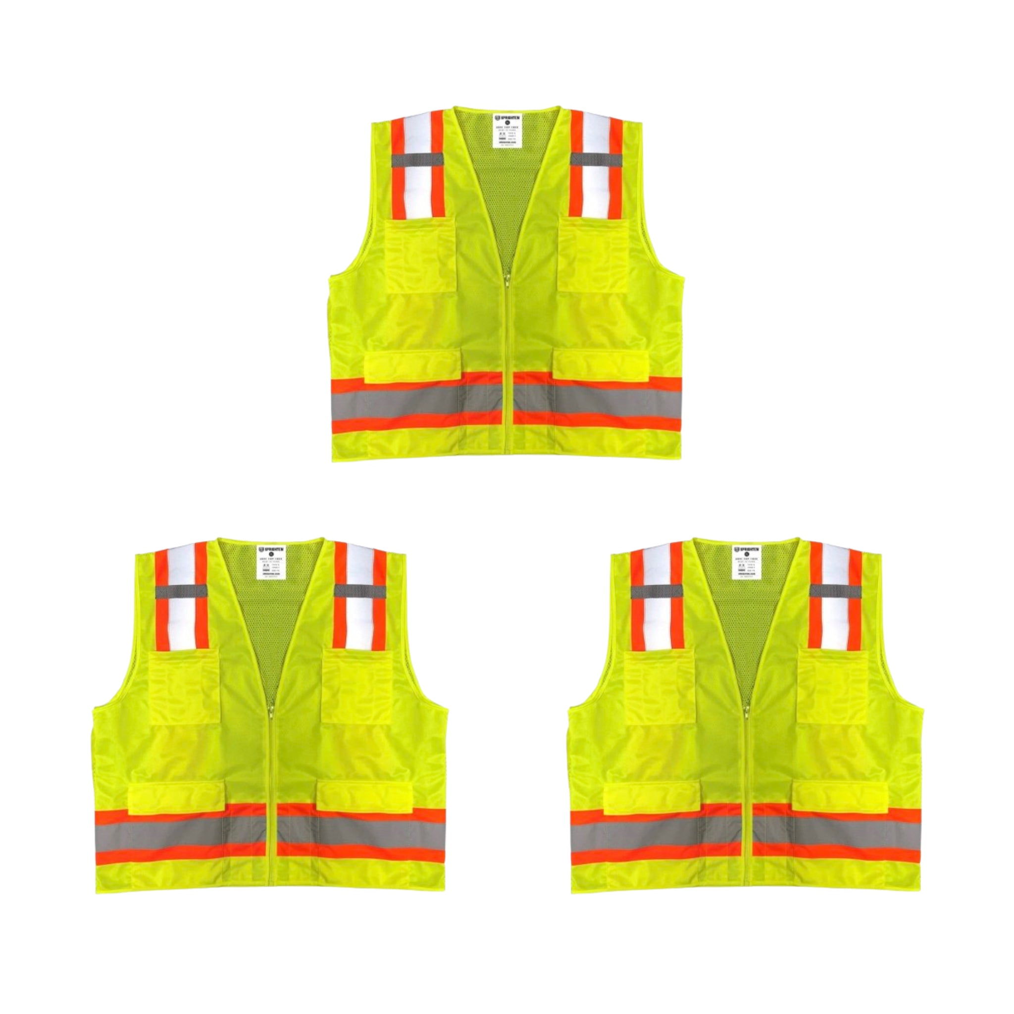 Safety Main 05TTSYZ Surveyor Vest, Class 2, Solid Front, Mesh Back, Hi-Vis Yellow, Pack of 3