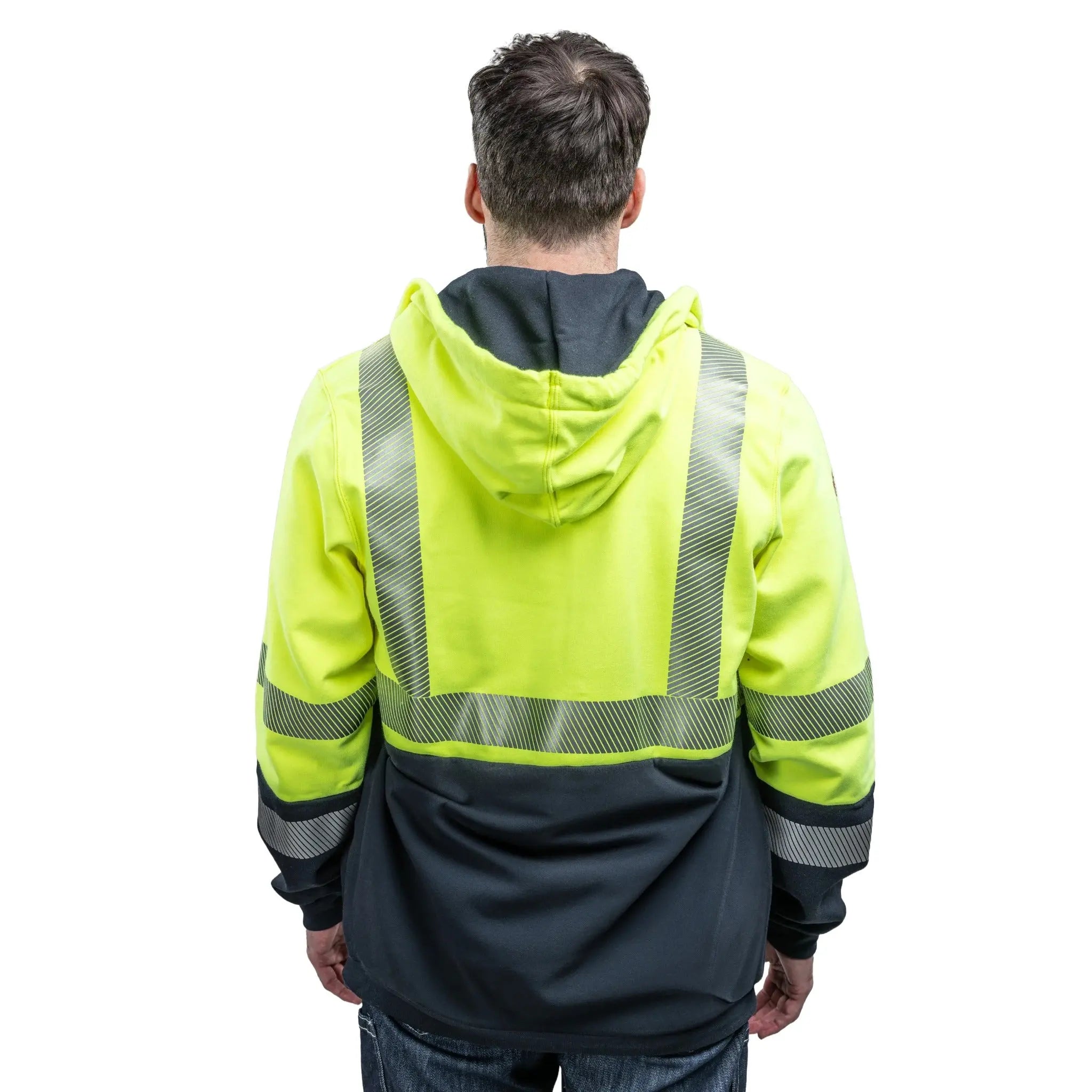 National Safety Apparel DRIFIRE SWSHEHZC3 FR Hi-Vis Hybrid Zip Hoodie Class 3-Model-Back